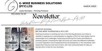 Starting a business is exciting, but one of the first big decisions you’ll face is whether to operate as a sole proprietor or register a (Pty) Ltd. Each option has its advantages and challenges, impacting everything from taxes and liability to business growth. Choosing the right structure can mean the difference between a smooth operation and unexpected financial headaches. In this newsletter, we’ll break down the pros and cons of each, with real-world examples to help you decide which is best for your business. 