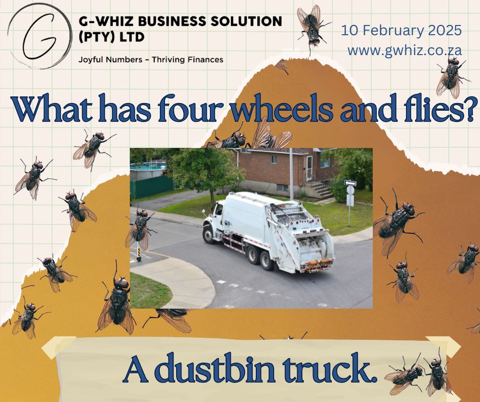 What has four wheels and flies? 🪰 A dustbin truck! 🚛 While dustbin trucks keep the streets clean, I keep your finances in check. 🧹 Numbers don’t have to be messy! As a Certified QuickBooks Pro Advisor, I help small service business owners transform their bookkeeping into a stress-free process. Whether it’s creating audit-ready accounts in three months or ensuring compliance without the headaches, I’ve got your back. Imagine having accurate financial data at your fingertips to make informed decisions confidently! 📊 💡 Daily Tip: On QuickBooks Online, you can use the "Bank Rules" feature to automate categorization of transactions, saving hours every month. Let me bring joy to your numbers (and your day) with a daily dose of humor and practical financial insights! DM me or visit www.gwhiz.co.za to get started. “Joyful Numbers – Thriving Finances” #BookkeepingSimplified #SmallBusinessSouthAfrica #QuickBooksOnline #FinanceTips #CertifiedProAdvisor #SmallBusinessSupport #StressFreeAccounting #AuditReady #JoyfulNumbers #ThrivingFinances