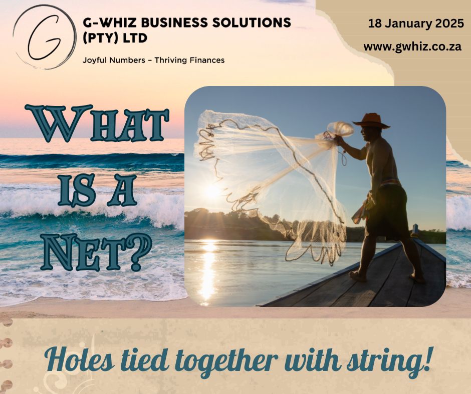 🎣 What is a net? Holes tied together with string! Just like a net is a smart way to catch fish, having the right financial systems can help your business "catch" opportunities you didn’t even know you were missing! 🐟 At G-Whiz Business Solutions, I specialize in helping small service businesses stay on top of their finances with QuickBooks Online. From creating audit-ready accounts in just three months to ensuring stress-free compliance, I’ll help you turn those "holes" in your financial processes into a strong foundation for growth. 💡 QuickBooks Tip of the Day: Did you know you can automate recurring invoices in QuickBooks Online? Save time and make sure you never miss billing a client again! Book a free consultation today and start untangling your financial "net"! 🎉 Visit www.gwhiz.co.za to get started. #BookkeepingTips #QuickBooksOnline #SmallBusinessFinance #AuditReady #StressFreeCompliance #SouthAfricaBusinesses #EntrepreneurshipJourney #ServiceBusinesses #FinancialGrowth #NetYourGoals