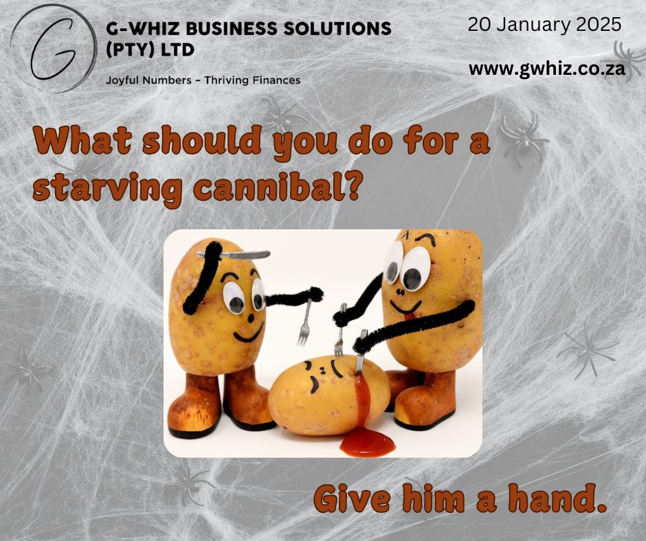 Got you smiling? That’s how I like to start things here at G-Whiz Business Solutions—turning a typically “boring” topic like bookkeeping into something engaging and even enjoyable. But let’s get serious for a moment. If you're a small service business owner, I know managing finances can sometimes feel like you're being eaten alive by stress. That's where I step in! Here’s what I can help you with: ✅ Set up and use QuickBooks Online for complete financial clarity. ✅ Deliver audit-ready accounts in just 3 months—no more last-minute panic. ✅ Ensure stress-free compliance with VAT and PAYE. ✅ Provide accurate financial data so you can make confident, informed decisions. 💡 And yes, I throw in a daily dad joke to make sure you always have something to laugh about while we tackle your bookkeeping challenges. I’ve helped businesses like yours thrive by taking the stress out of finances. Let’s work together to create joyful numbers and thriving finances. 👉 Ready to get started? Visit www.gwhiz.co.za or send me a message today.