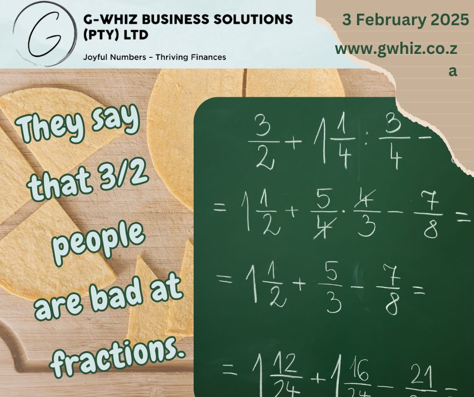 They say that 3/2 people are bad at fractions. 🤔 But when it comes to managing your business finances, there’s no room for confusion! At G-Whiz Business Solutions, I help small service business owners make sense of their numbers, whether fractions or full figures. With expertise in QuickBooks Online, I deliver accurate, audit-ready accounts that empower you to make informed decisions with confidence. 💡 **Fun fact:** Did you know QuickBooks Online allows you to customize your invoice templates? Add your logo, adjust payment terms, and even set automated reminders to keep cash flow healthy. With bookkeeping that’s easy to understand and dad jokes to lighten the load, I bring joy to managing your business’s finances. Let’s take the stress out of your books and bring clarity to your numbers. 👉 Visit [www.gwhiz.co.za](http://www.gwhiz.co.za) or message me today—your finances are about to get a whole lot brighter! #SmallBusinessFinance #QuickBooksOnline #FinancialClarity #GWhizBusinessSolutions #BookkeepingSupport #AuditReadyAccounts #BusinessSuccess #DadJokeOfTheDay #EntrepreneurTips #ThrivingFinances