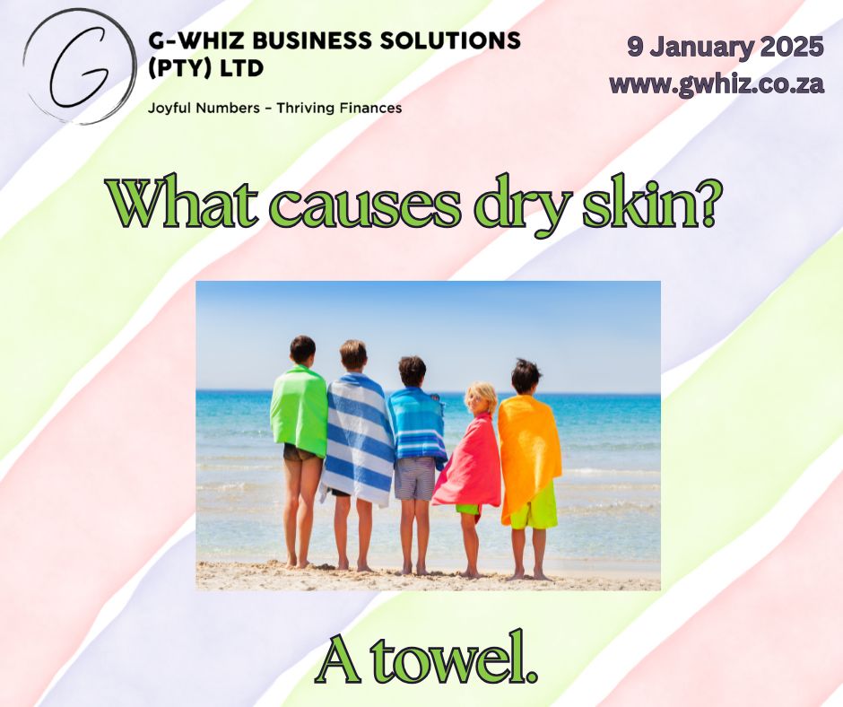 Managing your business finances shouldn’t leave you feeling dry or overwhelmed! ✨ At G-Whiz Business Solutions, I’m here to help your small service business: ✅ Organize and clarify your finances ✅ Ensure your accounts are audit-ready in just 3 months ✅ Take the stress out of compliance and financial management ✅ Provide accurate insights for confident decision-making 💡 With QuickBooks Online and my expertise, your finances will feel as refreshed as a day at the beach—no stress, no mess! And here’s the best part: bookkeeping can be fun! I bring humor to the numbers with daily dad jokes, keeping things light while delivering serious results. 📩 Ready to stop feeling “dry” about your finances? Let’s make a splash together! Visit www.gwhiz.co.za today to get started.