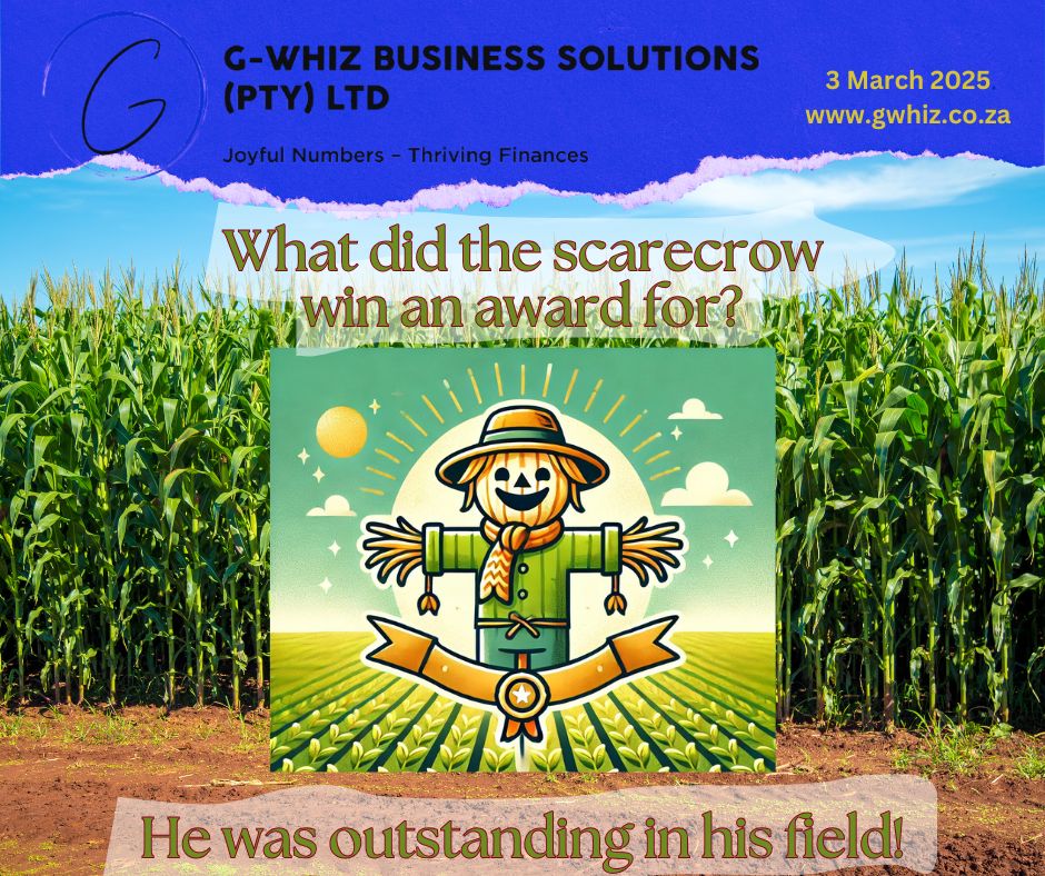 🌾𝑾𝒉𝒂𝒕 𝒅𝒊𝒅 𝒕𝒉𝒆 𝒔𝒄𝒂𝒓𝒆𝒄𝒓𝒐𝒘 𝒘𝒊𝒏 𝒂𝒏 𝒂𝒘𝒂𝒓𝒅 𝒇𝒐𝒓? 𝑯𝒆 𝒘𝒂𝒔 𝒐𝒖𝒕𝒔𝒕𝒂𝒏𝒅𝒊𝒏𝒈 𝒊𝒏 𝒉𝒊𝒔 𝒇𝒊𝒆𝒍𝒅! 🏆 When it comes to bookkeeping, you deserve someone outstanding in their field too! At 𝐆-𝐖𝐡𝐢𝐳 𝐁𝐮𝐬𝐢𝐧𝐞𝐬𝐬 𝐒𝐨𝐥𝐮𝐭𝐢𝐨𝐧𝐬, I bring expertise in 𝐐𝐮𝐢𝐜𝐤𝐁𝐨𝐨𝐤𝐬 𝐎𝐧𝐥𝐢𝐧𝐞 to help small service businesses stay on top of their finances. With audit-ready accounts and stress-free compliance, you’ll be confident to make the best decisions for your business. 💡 𝕋𝕠𝕕𝕒𝕪’𝕤 𝕋𝕚𝕡:: Using 𝐐𝐮𝐢𝐜𝐤𝐁𝐨𝐨𝐤𝐬 𝐎𝐧𝐥𝐢𝐧𝐞, you can connect your bank accounts for automatic transaction syncing. This saves hours of manual entry and ensures your books are always up to date. 𝑩𝒐𝒐𝒌𝒌𝒆𝒆𝒑𝒊𝒏𝒈 𝒅𝒐𝒆𝒔𝒏’𝒕 𝒉𝒂𝒗𝒆 𝒕𝒐 𝒇𝒆𝒆𝒍 𝒍𝒊𝒌𝒆 𝒂 𝒄𝒉𝒐𝒓𝒆—𝒇𝒊𝒏𝒅 𝒋𝒐𝒚 𝒊𝒏 𝒕𝒉𝒆 𝒏𝒖𝒎𝒃𝒆𝒓𝒔 𝒂𝒏𝒅 𝒕𝒉𝒓𝒊𝒗𝒆 𝒘𝒊𝒕𝒉 𝐆-𝐖𝐡𝐢𝐳! Please drop a comment below or send me a DM! 𝒟𝓮𝓁𝓌𝓎𝓃 www.gwhiz.co.za ❝Jᴏyꜰᴜʟ Nᴜᴍʙᴇʀꜱ ╍ Tʜʀɪvɪɴɢ Fɪɴᴀɴcᴇꜱ❞ #OutstandingResults #BookkeepingSimplified #QuickBooksExpert #SmallBusinessSupport #AuditReadyAccounts #StressFreeCompliance #ThrivingFinances #FinancialGrowth #EntrepreneurshipJourney #BookkeepingFun
