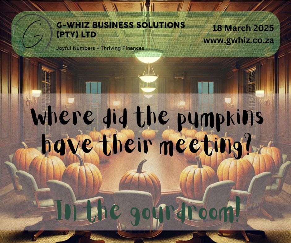 🎃 𝑾𝒉𝒆𝒓𝒆 𝒅𝒊𝒅 𝒕𝒉𝒆 𝒑𝒖𝒎𝒑𝒌𝒊𝒏𝒔 𝒉𝒂𝒗𝒆 𝒕𝒉𝒆𝒊𝒓 𝒎𝒆𝒆𝒕𝒊𝒏𝒈? 𝑰𝒏 𝒕𝒉𝒆 𝒈𝒐𝒖𝒓𝒅𝒓𝒐𝒐𝒎! 𝘌𝘷𝘦𝘳𝘺 𝘣𝘶𝘴𝘪𝘯𝘦𝘴𝘴 𝘯𝘦𝘦𝘥𝘴 𝘢 𝘸𝘦𝘭𝘭-𝘰𝘳𝘨𝘢𝘯𝘪𝘻𝘦𝘥 𝘧𝘪𝘯𝘢𝘯𝘤𝘪𝘢𝘭 𝘣𝘰𝘢𝘳𝘥𝘳𝘰𝘰𝘮 𝘵𝘰𝘰! Without accurate bookkeeping, small businesses can end up making decisions based on gut feelings rather than solid numbers. That’s where 𝐆-𝐖𝐡𝐢𝐳 𝐁𝐮𝐬𝐢𝐧𝐞𝐬𝐬 𝐒𝐨𝐥𝐮𝐭𝐢𝐨𝐧𝐬 comes in: ✅ Audit-ready accounts – Keep things tidy, no scary surprises. ✅ QuickBooks Online expertise – Automate and streamline your financials. 📌 𝔻𝕒𝕚𝕝𝕪 𝕋𝕚𝕡: Keep your business finances separate from personal expenses. A dedicated business account makes reconciling transactions and tracking expenses much easier! 𝑰𝒇 𝒚𝒐𝒖𝒓 𝒇𝒊𝒏𝒂𝒏𝒄𝒆𝒔 𝒏𝒆𝒆𝒅 𝒂 𝒔𝒐𝒍𝒊𝒅 𝒔𝒕𝒓𝒂𝒕𝒆𝒈𝒚, 𝑰 𝒄𝒂𝒏 𝒉𝒆𝒍𝒑 𝒚𝒐𝒖 𝒈𝒆𝒕 𝒕𝒉𝒆𝒎 𝒊𝒏 𝒐𝒓𝒅𝒆𝒓! Please drop a comment below or send me a DM! 𝒟𝓮𝓁𝓌𝓎𝓃 🌐 www.gwhiz.co.za ❝Jᴏyꜰᴜʟ Nᴜᴍʙᴇʀꜱ ╍ Tʜʀɪvɪɴɢ Fɪɴᴀɴcᴇꜱ❞ #GourdroomMeetings #BusinessFinance #BookkeepingMadeEasy #QuickBooksOnline #EntrepreneurSuccess #MoneyMatters #AuditReady #SmallBusinessGrowth #StressFreeFinances #JoyfulNumbers