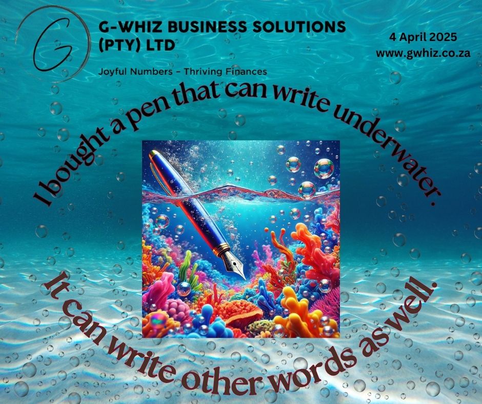 ✏️𝑰 𝒃𝒐𝒖𝒈𝒉𝒕 𝒂 𝒑𝒆𝒏 𝒕𝒉𝒂𝒕 𝒄𝒂𝒏 𝒘𝒓𝒊𝒕𝒆 𝒖𝒏𝒅𝒆𝒓𝒘𝒂𝒕𝒆𝒓. 𝑰𝒕 𝒄𝒂𝒏 𝒘𝒓𝒊𝒕𝒆 𝒐𝒕𝒉𝒆𝒓 𝒘𝒐𝒓𝒅𝒔 𝒂𝒔 𝒘𝒆𝒍𝒍.📝 Diving deep into finances without the right tools can leave small business owners gasping for air. Numbers should flow effortlessly, bringing clarity instead of confusion. At 𝐆-𝐖𝐡𝐢𝐳 𝐁𝐮𝐬𝐢𝐧𝐞𝐬𝐬 𝐒𝐨𝐥𝐮𝐭𝐢𝐨𝐧𝐬, financial records are kept in top shape with 𝐐𝐮𝐢𝐜𝐤𝐁𝐨𝐨𝐤𝐬 𝐎𝐧𝐥𝐢𝐧𝐞 expertise, ensuring audit-ready accounts and stress-free compliance. 📌 𝔻𝕒𝕚𝕝𝕪 𝕋𝕚𝕡: 𝘈𝘶𝘵𝘰𝘮𝘢𝘵𝘦 𝘪𝘯𝘷𝘰𝘪𝘤𝘦 𝘳𝘦𝘮𝘪𝘯𝘥𝘦𝘳𝘴 𝘪𝘯 𝘘𝘶𝘪𝘤𝘬𝘉𝘰𝘰𝘬𝘴 𝘖𝘯𝘭𝘪𝘯𝘦 𝘵𝘰 𝘬𝘦𝘦𝘱 𝘤𝘢𝘴𝘩 𝘧𝘭𝘰𝘸 𝘴𝘵𝘦𝘢𝘥𝘺 𝘢𝘯𝘥 𝘳𝘦𝘥𝘶𝘤𝘦 𝘭𝘢𝘵𝘦 𝘱𝘢𝘺𝘮𝘦𝘯𝘵𝘴. 𝘈 𝘴𝘪𝘮𝘱𝘭𝘦 𝘴𝘦𝘵𝘶𝘱 𝘤𝘢𝘯 𝘮𝘦𝘢𝘯 𝘵𝘩𝘦 𝘥𝘪𝘧𝘧𝘦𝘳𝘦𝘯𝘤𝘦 𝘣𝘦𝘵𝘸𝘦𝘦𝘯 𝘸𝘢𝘪𝘵𝘪𝘯𝘨 𝘢𝘯𝘥 𝘨𝘦𝘵𝘵𝘪𝘯𝘨 𝘱𝘢𝘪𝘥 𝘰𝘯 𝘵𝘪𝘮𝘦. Please drop a comment below or send me a DM! https://calendly.com/delwyn-gwhiz 𝒟𝓮𝓁𝓌𝓎𝓃 🌐 www.gwhiz.co.za ❝Jᴏyꜰᴜʟ Nᴜᴍʙᴇʀꜱ ╍ Tʜʀɪvɪɴɢ Fɪɴᴀɴcᴇꜱ❞ #GWhizBusinessSolutions #DelwynStafford #SmallBusinessSuccess #QuickBooksOnline #FinancialClarity #StressFreeFinances #BookkeepingMadeEasy #EntrepreneurLife #MoneyMatters #AuditReady