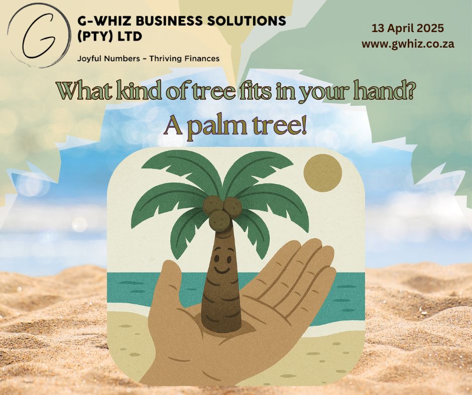 What kind of tree fits in your hand? A palm tree! 🌴😄 And while that’s a joke, having your business finances in the palm of your hand isn’t. I help small service business owners take control of their bookkeeping with 𝐐𝐮𝐢𝐜𝐤𝐁𝐨𝐨𝐤𝐬 𝐎𝐧𝐥𝐢𝐧𝐞—so you’re not lost in a forest of receipts and bank statements. With 𝐆-𝐖𝐡𝐢𝐳 𝐁𝐮𝐬𝐢𝐧𝐞𝐬𝐬 𝐒𝐨𝐥𝐮𝐭𝐢𝐨𝐧𝐬, you get more than setup—you get financial clarity, audit-ready accounts, and stress-free compliance. It’s all about planting smarter systems and watching your business grow. 🌴 𝔻𝕒𝕚𝕝𝕪 𝕋𝕚𝕡: QuickBooks Online lets you snap receipts and link them directly to expenses. Ditch the shoebox—your phone is now your filing cabinet. 𝑳𝒂𝒖𝒈𝒉𝒕𝒆𝒓 𝒎𝒂𝒌𝒆𝒔 𝒕𝒉𝒆 𝒏𝒖𝒎𝒃𝒆𝒓𝒔 𝒍𝒊𝒈𝒉𝒕𝒆𝒓. Ready to palm off your bookkeeping hassles? Let's set up that meeting! To book a phone call ( https://calendly.com/delwyn-gwhiz/15-min-phone-call) or a Zoom meeting (https://calendly.com/delwyn-gwhiz/30min). Kind regards, 𝒟𝓮𝓁𝓌𝓎𝓃 🌐 www.gwhiz.co.za ❝Jᴏyꜰᴜʟ Nᴜᴍʙᴇʀꜱ ╍ Tʜʀɪvɪɴɢ Fɪɴᴀɴcᴇꜱ❞ #GWhizBusinessSolutions #DelwynStafford #SmallBusinessSuccess #FinancialGrowth #QuickBooksTips #BookkeepingFun #EntrepreneurJourney #BusinessBloom #StressFreeFinances #GrowYourBusiness