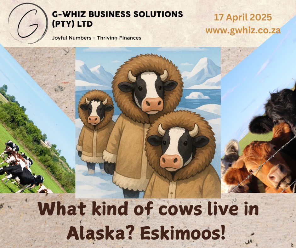 🐮 𝑾𝒉𝒂𝒕 𝒌𝒊𝒏𝒅 𝒐𝒇 𝒄𝒐𝒘𝒔 𝒍𝒊𝒗𝒆 𝒊𝒏 𝑨𝒍𝒂𝒔𝒌𝒂? 𝑬𝒔𝒌𝒊𝒎𝒐𝒐𝒔! ❄️ While those frosty cows are built for the cold, 𝐲𝐨𝐮𝐫 𝐛𝐮𝐬𝐢𝐧𝐞𝐬𝐬 𝐟𝐢𝐧𝐚𝐧𝐜𝐞𝐬 𝐬𝐡𝐨𝐮𝐥𝐝𝐧’𝐭 𝐥𝐞𝐚𝐯𝐞 𝐲𝐨𝐮 𝐨𝐮𝐭 𝐢𝐧 𝐭𝐡𝐞 𝐜𝐨𝐥𝐝. 𝓘𝒻 𝓘 𝒸𝓸𝓊𝓁𝒹 𝓉𝒶𝓀𝓮 𝓉𝒽𝓮 𝒽𝒶𝓈𝓈𝓁𝓮 𝓸𝓊𝓉 𝓸𝒻 𝓎𝓸𝓊𝓇 𝓮𝓋𝓮𝓇𝓎𝒹𝒶𝓎 𝒷𝓸𝓸𝓀𝓀𝓮𝓮𝓅𝒾𝓃𝓰 𝒶𝓃𝒹 𝓈𝓮𝓉 𝓎𝓸𝓊 𝓊𝓅 𝓌𝒾𝓉𝒽 𝒶 𝓈𝒾𝓂𝓅𝓁𝓮 𝓈𝓎𝓈𝓉𝓮𝓂 𝓉𝒽𝒶𝓉 𝒶𝒸𝓉𝓊𝒶𝓁𝓁𝓎 𝓌𝓸𝓇𝓀𝓈 𝒻𝓸𝓇 𝓎𝓸𝓊𝓇 𝒷𝓊𝓈𝒾𝓃𝓮𝓈𝓈—𝓌𝓸𝓊𝓁𝒹 𝓎𝓸𝓊 𝒷𝓮 𝒾𝓃𝓉𝓮𝓇𝓮𝓈𝓉𝓮𝒹? I help small service business owners use 𝐐𝐮𝐢𝐜𝐤𝐁𝐨𝐨𝐤𝐬 𝐎𝐧𝐥𝐢𝐧𝐞 to keep things clear, current, and compliant—𝐬𝐨 𝐲𝐨𝐮 𝐜𝐚𝐧 𝐬𝐭𝐨𝐩 𝐰𝐨𝐫𝐫𝐲𝐢𝐧𝐠 𝐚𝐛𝐨𝐮𝐭 𝐲𝐨𝐮𝐫 𝐛𝐨𝐨𝐤𝐬 𝐚𝐧𝐝 𝐬𝐭𝐚𝐫𝐭 𝐟𝐨𝐜𝐮𝐬𝐢𝐧𝐠 𝐨𝐧 𝐲𝐨𝐮𝐫 𝐛𝐮𝐬𝐢𝐧𝐞𝐬𝐬. When we work together, you’ll get: A clear, step-by-step setup of QuickBooks Online that fits your service business Financial records that stay audit-ready and stress-free all year long 🔎 𝕋𝕚𝕡 𝕠𝕗 𝕥𝕙𝕖 𝔻𝕒𝕪: In QuickBooks Online, you can connect your bank account and auto-categorize transactions—saving hours each month and improving accuracy. 📅 Ready to defrost your books and run your business with confidence? Please feel free to book a phone call ( https://calendly.com/delwyn-gwhiz/15-min-phone-call) or a Zoom meeting (https://calendly.com/delwyn-gwhiz/30min). Kind regards, 𝒟𝓮𝓁𝓌𝓎𝓃 G-Whiz Business Solutions (Pty) Ltd. 🌐 www.gwhiz.co.za https://calendly.com/delwyn-gwhiz ❝Jᴏyꜰᴜʟ Nᴜᴍʙᴇʀꜱ ╍ Tʜʀɪvɪɴɢ Fɪɴᴀɴcᴇꜱ❞