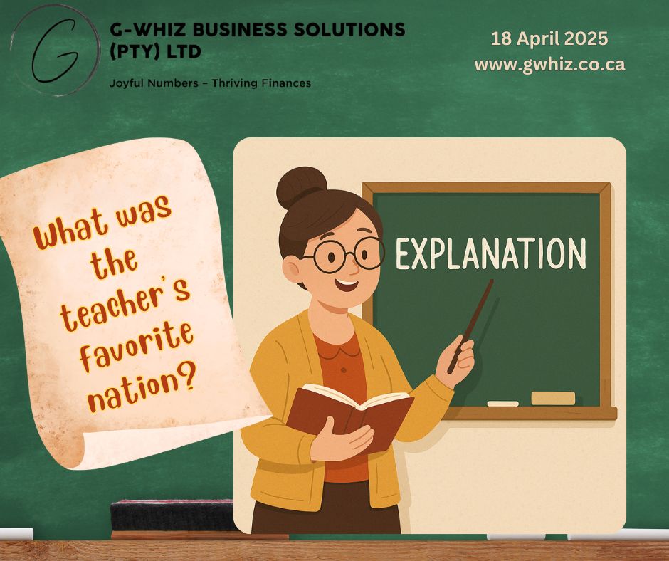 📚 𝑾𝒉𝒂𝒕 𝒘𝒂𝒔 𝒕𝒉𝒆 𝒕𝒆𝒂𝒄𝒉𝒆𝒓’𝒔 𝒇𝒂𝒗𝒐𝒓𝒊𝒕𝒆 𝒏𝒂𝒕𝒊𝒐𝒏? 𝑬𝒙𝒑𝒍𝒂𝒏𝒂𝒕𝒊𝒐𝒏! And when it comes to your business finances, wouldn’t it be great if everything actually made sense too? 𝐈𝐟 𝐈 𝐜𝐨𝐮𝐥𝐝 𝐭𝐚𝐤𝐞 𝐭𝐡𝐞 𝐡𝐚𝐬𝐬𝐥𝐞 𝐨𝐮𝐭 𝐨𝐟 𝐲𝐨𝐮𝐫 𝐞𝐯𝐞𝐫𝐲𝐝𝐚𝐲 𝐛𝐨𝐨𝐤𝐤𝐞𝐞𝐩𝐢𝐧𝐠 𝐚𝐧𝐝 𝐬𝐞𝐭 𝐲𝐨𝐮 𝐮𝐩 𝐰𝐢𝐭𝐡 𝐚 𝐬𝐢𝐦𝐩𝐥𝐞 𝐬𝐲𝐬𝐭𝐞𝐦 𝐭𝐡𝐚𝐭 𝐚𝐜𝐭𝐮𝐚𝐥𝐥𝐲 𝐰𝐨𝐫𝐤𝐬 𝐟𝐨𝐫 𝐲𝐨𝐮𝐫 𝐛𝐮𝐬𝐢𝐧𝐞𝐬𝐬—𝐰𝐨𝐮𝐥𝐝 𝐲𝐨𝐮 𝐛𝐞 𝐢𝐧𝐭𝐞𝐫𝐞𝐬𝐭𝐞𝐝? I help small service business owners use 𝐐𝐮𝐢𝐜𝐤𝐁𝐨𝐨𝐤𝐬 𝐎𝐧𝐥𝐢𝐧𝐞 to keep things clear, current, and compliant—so you can stop worrying about your books and start focusing on your business. With 𝐆-𝐖𝐡𝐢𝐳 𝐁𝐮𝐬𝐢𝐧𝐞𝐬𝐬 𝐒𝐨𝐥𝐮𝐭𝐢𝐨𝐧𝐬, you’ll always get the full explanation—no jargon, no confusion. ✔️ 𝘌𝘢𝘴𝘺-𝘵𝘰-𝘧𝘰𝘭𝘭𝘰𝘸 𝘘𝘶𝘪𝘤𝘬𝘉𝘰𝘰𝘬𝘴 𝘴𝘦𝘵𝘶𝘱 𝘵𝘢𝘪𝘭𝘰𝘳𝘦𝘥 𝘵𝘰 𝘺𝘰𝘶𝘳 𝘣𝘶𝘴𝘪𝘯𝘦𝘴𝘴 ✔️ 𝘈𝘤𝘤𝘶𝘳𝘢𝘵𝘦 𝘯𝘶𝘮𝘣𝘦𝘳𝘴 𝘺𝘰𝘶 𝘶𝘯𝘥𝘦𝘳𝘴𝘵𝘢𝘯𝘥 𝘢𝘯𝘥 𝘤𝘢𝘯 𝘢𝘤𝘵 𝘰𝘯 🧠 ℚ𝕦𝕚𝕔𝕜 𝕋𝕚𝕡 : You can customize your Chart of Accounts in QuickBooks Online to match how your business actually runs. Want to track fuel separately from other travel expenses? Set it up once—see clearer reports forever. 📅 Ready to stop guessing and start knowing your numbers? To book a phone call ( https://calendly.com/delwyn-gwhiz/15-min-phone-call) or a Zoom meeting (https://calendly.com/delwyn-gwhiz/30min). Kind regards, 𝒟𝓮𝓁𝓌𝓎𝓃 G-Whiz Business Solutions (Pty) Ltd. www.gwhiz.co.za https://calendly.com/delwyn-gwhiz “Joyful Numbers – Thriving Finances” #DelwynStafford #SmallBusinessSuccess #FinancialGrowth #QuickBooksTips #BookkeepingFun #EntrepreneurJourney #BusinessBloom #StressFreeFinances #GrowYourBusiness