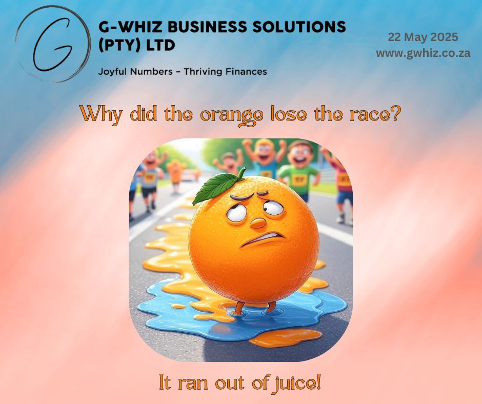 🍊 𝑾𝒉𝒚 𝒅𝒊𝒅 𝒕𝒉𝒆 𝒐𝒓𝒂𝒏𝒈𝒆 𝒍𝒐𝒔𝒆 𝒕𝒉𝒆 𝒓𝒂𝒄𝒆? 𝑰𝒕 𝒓𝒂𝒏 𝒐𝒖𝒕 𝒐𝒇 𝒋𝒖𝒊𝒄𝒆! 🥤 While that orange fizzled out on the track, I’m here to keep small service business owners’ finances fully charged for the win! At 𝐆-𝐖𝐡𝐢𝐳 𝐁𝐮𝐬𝐢𝐧𝐞𝐬𝐬 𝐒𝐨𝐥𝐮𝐭𝐢𝐨𝐧𝐬, I bring 𝐐𝐮𝐢𝐜𝐤𝐁𝐨𝐨𝐤𝐬 𝐎𝐧𝐥𝐢𝐧𝐞 expertise and accurate financial data, ensuring your books have the energy to cross the finish line with confidence. 𝑰 𝒇𝒖𝒆𝒍 𝒚𝒐𝒖𝒓 𝒇𝒊𝒏𝒂𝒏𝒄𝒊𝒂𝒍 𝒓𝒂𝒄𝒆 𝒘𝒊𝒕𝒉 𝒑𝒓𝒆𝒄𝒊𝒔𝒊𝒐𝒏, 𝒑𝒐𝒘𝒆𝒓𝒊𝒏𝒈 𝒚𝒐𝒖 𝒕𝒐 𝒗𝒊𝒄𝒕𝒐𝒓𝒚! D̳a̳i̳l̳y̳ ̳T̳i̳p̳:̳ 𝘘𝘶𝘪𝘤𝘬𝘉𝘰𝘰𝘬𝘴 𝘖𝘯𝘭𝘪𝘯𝘦’𝘴 “𝘉𝘶𝘥𝘨𝘦𝘵𝘪𝘯𝘨” 𝘵𝘰𝘰𝘭 𝘩𝘦𝘭𝘱𝘴 𝘱𝘭𝘢𝘯 𝘦𝘹𝘱𝘦𝘯𝘴𝘦𝘴, 𝘬𝘦𝘦𝘱𝘪𝘯𝘨 𝘺𝘰𝘶𝘳 𝘧𝘪𝘯𝘢𝘯𝘤𝘪𝘢𝘭 𝘴𝘵𝘢𝘮𝘪𝘯𝘢 𝘴𝘵𝘳𝘰𝘯𝘨 𝘧𝘰𝘳 𝘵𝘩𝘦 𝘭𝘰𝘯𝘨 𝘩𝘢𝘶𝘭! My rates include free QuickBooks Online setup to jumpstart your bookkeeping. Daily dad jokes add a zesty twist to the process—ready to squeeze some humor into your finances? Please drop a comment below or book a phone call ( https://calendly.com/delwyn-gwhiz/15-min-phone-call) or a Zoom meeting (https://calendly.com/delwyn-gwhiz/30min). Kind regards, 𝒟𝓮𝓁𝓌𝓎𝓃 G-Whiz Business Solutions (Pty) Ltd. 🌐www.gwhiz.co.za 📆https://calendly.com/delwyn-gwhiz “ᴊᴏyꜰᴜʟ ɴᴜᴍʙᴇʀꜱ – ᴛʜʀɪvɪɴɢ ꜰɪɴᴀɴcᴇꜱ” #SmallBusinessRace #FinancialSprint #QuickBooksEnergy #JuicyProfits #BusinessMarathon #EntrepreneurDash #AccountingStamina #MoneyMomentum #TaxFinish #GrowthPace