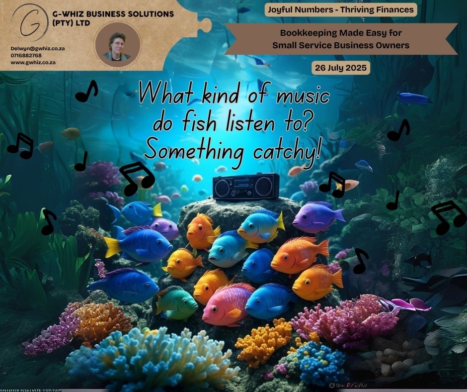 𝑾𝒉𝒚 𝒂𝒓𝒆 𝒇𝒊𝒔𝒉🐡 𝒔𝒐 𝒆𝒂𝒔𝒚 𝒕𝒐 𝒘𝒆𝒊𝒈𝒉? 𝑩𝒆𝒄𝒂𝒖𝒔𝒆 𝒕𝒉𝒆𝒚 𝒄𝒐𝒎𝒆 𝒘𝒊𝒕𝒉 𝒔𝒄𝒂𝒍𝒆𝒔. ⚖ Ever wish your business finances could be as 𝐬𝐭𝐫𝐚𝐢𝐠𝐡𝐭𝐟𝐨𝐫𝐰𝐚𝐫𝐝 as a fish’s scales? I’m 𝐃𝐞𝐥𝐰𝐲𝐧 from 𝐆-𝐖𝐡𝐢𝐳 𝐁𝐮𝐬𝐢𝐧𝐞𝐬𝐬 𝐒𝐨𝐥𝐮𝐭𝐢𝐨𝐧𝐬, and I help South African emerging small service business owners 𝐬𝐭𝐫𝐞𝐚𝐦𝐥𝐢𝐧𝐞 their bookkeeping with systems 𝐭𝐚𝐢𝐥𝐨𝐫𝐞𝐝 to their 𝐮𝐧𝐢𝐪𝐮𝐞 needs. With my services, you gain 𝐩𝐞𝐚𝐜𝐞 𝐨𝐟 𝐦𝐢𝐧𝐝 through accurate, up-to-date financial records and save valuable time to focus on growing your business. Plus, I offer free 𝐐𝐮𝐢𝐜𝐤𝐁𝐨𝐨𝐤𝐬 𝐎𝐧𝐥𝐢𝐧𝐞 setup with a two-month transaction history to start you effortlessly. 𝓕𝓾𝓷 𝓕𝓪𝓬𝓽: 𝒟𝒾𝒹 𝓎𝓸𝓊 𝓀𝓃𝓸𝓌 𝓉𝒽𝒶𝓉 𝓊𝓅 𝓉𝓸 80% 𝓸𝒻 𝓈𝓂𝒶𝓁𝓁 𝒷𝓊𝓈𝒾𝓃𝓮𝓈𝓈𝓮𝓈 𝓉𝒽𝒶𝓉 𝓂𝒶𝒾𝓃𝓉𝒶𝒾𝓃 𝓇𝓮𝓰𝓊𝓁𝒶𝓇 𝒷𝓸𝓸𝓀𝓀𝓮𝓮𝓅𝒾𝓃𝓰 𝒶𝓇𝓮 𝓂𝓸𝓇𝓮 𝓁𝒾𝓀𝓮𝓁𝓎 𝓉𝓸 𝓈𝓮𝒸𝓊𝓇𝓮 𝒻𝓊𝓃𝒹𝒾𝓃𝓰? 𝒦𝓮𝓮𝓅𝒾𝓃𝓰 𝓎𝓸𝓊𝓇 𝒷𝓸𝓸𝓀𝓈 𝒾𝓃 𝓸𝓇𝒹𝓮𝓇 𝒽𝓮𝓁𝓅𝓈 𝓎𝓸𝓊 𝓈𝓉𝒶𝓎 𝒸𝓸𝓂𝓅𝓁𝒾𝒶𝓃𝓉 𝒶𝓃𝒹 𝓅𝓸𝓈𝒾𝓉𝒾𝓸𝓃𝓈 𝓎𝓸𝓊𝓇 𝒷𝓊𝓈𝒾𝓃𝓮𝓈𝓈 𝒻𝓸𝓇 𝓰𝓇𝓸𝓌𝓉𝒽 𝓸𝓅𝓅𝓸𝓇𝓉𝓊𝓃𝒾𝓉𝒾𝓮𝓈. 𝑾𝒂𝒏𝒕 𝒕𝒐 𝒘𝒆𝒊𝒈𝒉 𝒚𝒐𝒖𝒓 𝒃𝒖𝒔𝒊𝒏𝒆𝒔𝒔’𝒔 𝒇𝒊𝒏𝒂𝒏𝒄𝒊𝒂𝒍 𝒔𝒖𝒄𝒄𝒆𝒔𝒔 𝒘𝒊𝒕𝒉 𝒆𝒂𝒔𝒆? Leave a comment or book a phone call (https://calendly.com/delwyn-gwhiz/15-min-phone-call) or a Zoom meeting (https://calendly.com/delwyn-gwhiz/30min). Kind regards, 𝒟𝓮𝓁𝓌𝓎𝓃 QuickBooks Pro Advisor G-Whiz Business Solutions (Pty) Ltd. 🌐www.gwhiz.co.za 📆https://calendly.com/delwyn-gwhiz ᴊᴏʏꜰᴜʟ ɴᴜᴍʙᴇʀꜱ – ᴛʜʀɪvɪɴɢ ꜰɪɴᴀɴcᴇꜱ #SmallBusiness #Bookkeeping #SouthAfricaBusiness #QuickBooks #FinancialFreedom #BusinessGrowth #Entrepreneurship #AccountingMadeEasy #BusinessSuccess #GWhizBusinessSolutions