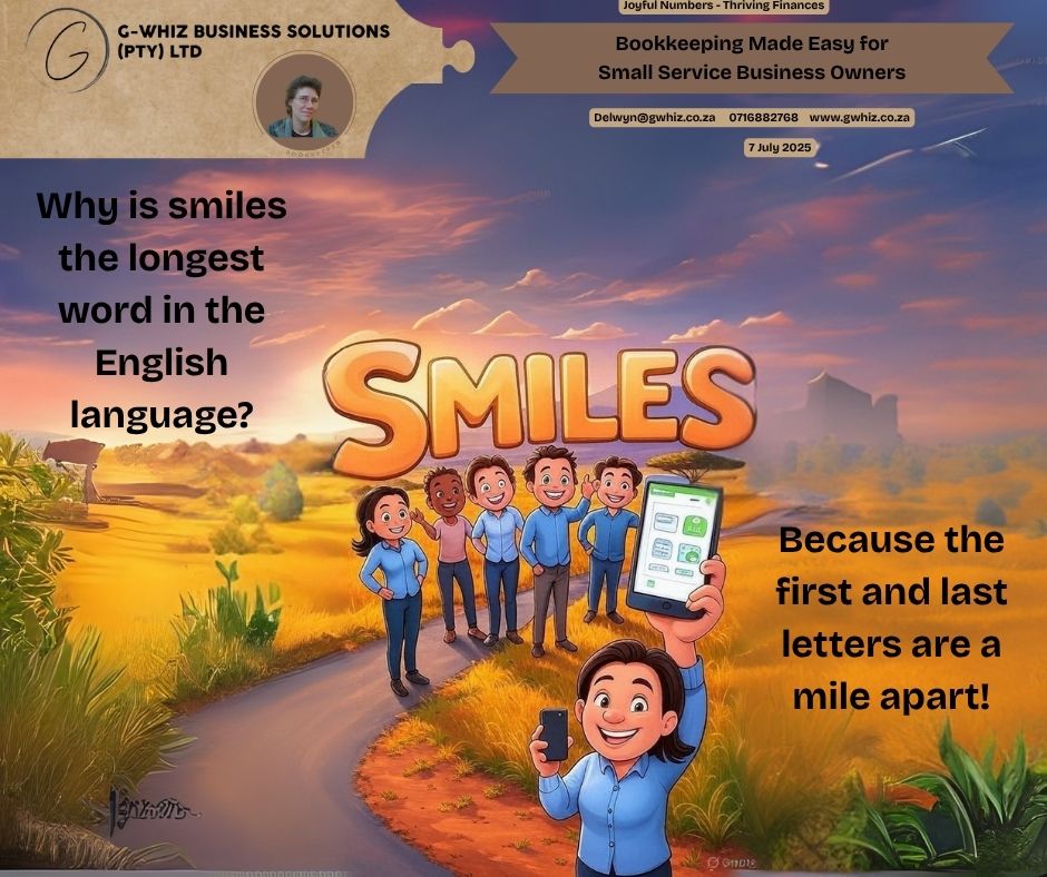 𝑾𝒉𝒚 𝒊𝒔 😁𝒔𝒎𝒊𝒍𝒆𝒔😁𝒕𝒉𝒆 𝒍𝒐𝒏𝒈𝒆𝒔𝒕 𝒘𝒐𝒓𝒅 𝒊𝒏 𝒕𝒉𝒆 𝑬𝒏𝒈𝒍𝒊𝒔𝒉 𝒍𝒂𝒏𝒈𝒖𝒂𝒈𝒆? 𝑩𝒆𝒄𝒂𝒖𝒔𝒆 𝒕𝒉𝒆 𝒇𝒊𝒓𝒔𝒕 𝒂𝒏𝒅 𝒍𝒂𝒔𝒕 𝒍𝒆𝒕𝒕𝒆𝒓𝒔 𝒂𝒓𝒆 𝒂 𝒎𝒊𝒍𝒆🛣 𝒂𝒑𝒂𝒓𝒕! That kind of distance might sound daunting, but 𝐈’𝐦 𝐡𝐞𝐫𝐞 𝐭𝐨 𝐛𝐫𝐢𝐝𝐠𝐞 𝐭𝐡𝐞 𝐠𝐚𝐩 𝐟𝐨𝐫 𝐒𝐨𝐮𝐭𝐡 𝐀𝐟𝐫𝐢𝐜𝐚𝐧 𝐬𝐦𝐚𝐥𝐥 𝐬𝐞𝐫𝐯𝐢𝐜𝐞 𝐛𝐮𝐬𝐢𝐧𝐞𝐬𝐬 𝐨𝐰𝐧𝐞𝐫𝐬 𝐬𝐭𝐫𝐮𝐠𝐠𝐥𝐢𝐧𝐠 𝐰𝐢𝐭𝐡 𝐛𝐨𝐨𝐤𝐤𝐞𝐞𝐩𝐢𝐧𝐠. My name is 𝐃𝐞𝐥𝐰𝐲𝐧, and at 𝐆-𝐖𝐡𝐢𝐳 𝐁𝐮𝐬𝐢𝐧𝐞𝐬𝐬 𝐒𝐨𝐥𝐮𝐭𝐢𝐨𝐧𝐬, I 𝐭𝐫𝐚𝐧𝐬𝐟𝐨𝐫𝐦 𝐟𝐢𝐧𝐚𝐧𝐜𝐢𝐚𝐥 𝐜𝐡𝐚𝐨𝐬 𝐢𝐧𝐭𝐨 𝐜𝐥𝐚𝐫𝐢𝐭𝐲 with tailored systems that work for your business. 𝘐𝘮𝘢𝘨𝘪𝘯𝘦 𝘩𝘢𝘷𝘪𝘯𝘨 𝘺𝘰𝘶𝘳 𝘯𝘶𝘮𝘣𝘦𝘳𝘴 𝘰𝘳𝘨𝘢𝘯𝘪𝘻𝘦𝘥 𝘦𝘧𝘧𝘰𝘳𝘵𝘭𝘦𝘴𝘴𝘭𝘺, 𝘨𝘪𝘷𝘪𝘯𝘨 𝘺𝘰𝘶 𝘮𝘰𝘳𝘦 𝘵𝘪𝘮𝘦 𝘵𝘰 𝘧𝘰𝘤𝘶𝘴 𝘰𝘯 𝘨𝘳𝘰𝘸𝘪𝘯𝘨 𝘺𝘰𝘶𝘳 𝘥𝘳𝘦𝘢𝘮. With my services, you get 𝐩𝐞𝐫𝐬𝐨𝐧𝐚𝐥𝐢𝐳𝐞𝐝 𝐛𝐨𝐨𝐤𝐤𝐞𝐞𝐩𝐢𝐧𝐠 𝐬𝐨𝐥𝐮𝐭𝐢𝐨𝐧𝐬 and expert 𝐐𝐮𝐢𝐜𝐤𝐁𝐨𝐨𝐤𝐬 𝐎𝐧𝐥𝐢𝐧𝐞 guidance designed for emerging businesses. 𝘗𝘭𝘶𝘴, 𝘐 𝘰𝘧𝘧𝘦𝘳 𝘧𝘳𝘦𝘦 𝘘𝘶𝘪𝘤𝘬𝘉𝘰𝘰𝘬𝘴 𝘖𝘯𝘭𝘪𝘯𝘦 𝘴𝘦𝘵𝘶𝘱 𝘸𝘪𝘵𝘩 𝘢 2-𝘮𝘰𝘯𝘵𝘩 𝘵𝘳𝘢𝘯𝘴𝘢𝘤𝘵𝘪𝘰𝘯 𝘩𝘪𝘴𝘵𝘰𝘳𝘺 𝘵𝘰 𝘨𝘦𝘵 𝘺𝘰𝘶 𝘴𝘵𝘢𝘳𝘵𝘦𝘥 𝘰𝘯 𝘵𝘩𝘦 𝘳𝘪𝘨𝘩𝘵 𝘧𝘰𝘰𝘵. 𝓓𝓪𝓲𝓵𝔂 𝓣𝓲𝓹: 𝒟𝒾𝒹 𝓎𝓸𝓊 𝓀𝓃𝓸𝓌 𝒬𝓊𝒾𝒸𝓀𝓑𝓸𝓸𝓀𝓈 𝒪𝓃𝓁𝒾𝓃𝓮 (𝒮𝓸𝓊𝓉𝒽 𝒜𝒻𝓇𝒾𝒸𝒶 𝓋𝓮𝓇𝓈𝒾𝓸𝓃) 𝒶𝓁𝓁𝓸𝓌𝓈 𝓎𝓸𝓊 𝓉𝓸 𝓉𝓇𝒶𝒸𝓀 𝒱𝒜𝒯 𝓮𝒻𝒻𝓸𝓇𝓉𝓁𝓮𝓈𝓈𝓁𝓎 𝓌𝒾𝓉𝒽 𝒶𝓊𝓉𝓸𝓂𝒶𝓉𝓮𝒹 𝓉𝒶𝓍 𝒸𝒶𝓁𝒸𝓊𝓁𝒶𝓉𝒾𝓸𝓃𝓈? 𝒯𝒽𝒾𝓈 𝒻𝓮𝒶𝓉𝓊𝓇𝓮 𝓈𝒶𝓋𝓮𝓈 𝓉𝒾𝓂𝓮 𝒶𝓃𝒹 𝓮𝓃𝓈𝓊𝓇𝓮𝓈 𝒸𝓸𝓂𝓅𝓁𝒾𝒶𝓃𝒸𝓮 𝓌𝒾𝓉𝒽 𝒮𝒜𝓡𝒮 𝓇𝓮𝓆𝓊𝒾𝓇𝓮𝓂𝓮𝓃𝓉𝓈—𝓅𝓮𝓇𝒻𝓮𝒸𝓉 𝒻𝓸𝓇 𝓈𝓂𝒶𝓁𝓁 𝒷𝓊𝓈𝒾𝓃𝓮𝓈𝓈𝓮𝓈 𝒶𝒾𝓂𝒾𝓃𝓰 𝓉𝓸 𝓈𝓉𝒶𝓎 𝓈𝓉𝓇𝓮𝓈𝓈-𝒻𝓇𝓮𝓮. 𝑹𝒆𝒂𝒅𝒚 𝒕𝒐 𝒑𝒖𝒕 𝒂 𝒔𝒎𝒊𝒍𝒆 𝒐𝒏 𝒚𝒐𝒖𝒓 𝒃𝒖𝒔𝒊𝒏𝒆𝒔𝒔 𝒇𝒊𝒏𝒂𝒏𝒄𝒆𝒔, 𝒏𝒐 𝒎𝒂𝒕𝒕𝒆𝒓 𝒕𝒉𝒆 𝒅𝒊𝒔𝒕𝒂𝒏𝒄𝒆? Leave a comment or book a phone call (https://calendly.com/delwyn-gwhiz/15-min-phone-call) or a Zoom meeting (https://calendly.com/delwyn-gwhiz/30min). Kind regards, 𝒟𝓮𝓁𝓌𝓎𝓃 QuickBooks Pro Advisor G-Whiz Business Solutions (Pty) Ltd. 🌐 www.gwhiz.co.za 📆 https://calendly.com/delwyn-gwhiz ᴊᴏʏꜰᴜʟ ɴᴜᴍʙᴇʀꜱ – ᴛʜʀɪvɪɴɢ ꜰɪɴᴀɴcᴇꜱ #SmallBusinessSouthAfrica #BookkeepingSolutions #QuickBooksOnline #GrowYourBusiness #FinancialClarity #EntrepreneurSA #BusinessGrowth #VATCompliance #QuickBooksProAdvisor #GWhizBusinessSolutions