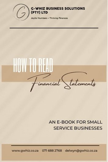 E-Book Summary: How to Read Financial Statements Written by Delwyn Stafford | G-Whiz Business Solutions This practical e-book, written by Delwyn Stafford of G-Whiz Business Solutions, is designed to help small service business owners in South Africa confidently understand their financial reports. It breaks down the three key financial statements—the Income Statement, Balance Sheet, and Cash Flow Statement—into plain language, showing how each one reflects different aspects of your business’s financial health. 📄 Income Statement (Profit & Loss) Tracks income and expenses over time to show if you're making a profit. 🧾 Balance Sheet Shows what your business owns, owes, and how much it's worth at a specific moment. 💵 Cash Flow Statement Reveals how money moves in and out of your business, highlighting potential cash shortages. 🔎 Key Takeaways Understanding your financials empowers you to make informed decisions. Profit does not equal cash in the bank. Financial statements tell a story—this guide teaches you how to read it. Regular financial reviews can prevent cash flow problems and support long-term growth. Whether you're just starting out or looking to gain better control of your business numbers, this e-book is your go-to resource for building confidence in your finances.
