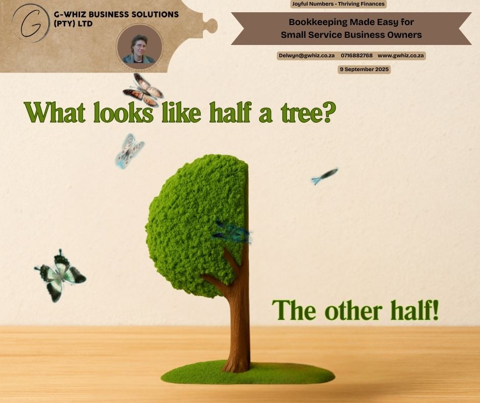 𝑾𝒉𝒂𝒕 𝒍𝒐𝒐𝒌𝒔 𝒍𝒊𝒌𝒆 𝒉𝒂𝒍𝒇 𝒂 𝒕𝒓𝒆𝒆? 𝑻𝒉𝒆 𝒐𝒕𝒉𝒆𝒓 𝒉𝒂𝒍𝒇 🌳 When half of your records sit outside your system, 𝐝𝐞𝐜𝐢𝐬𝐢𝐨𝐧𝐬 𝐬𝐭𝐚𝐥𝐥. I take the hassle out of everyday bookkeeping and set you up with a 𝐬𝐢𝐦𝐩𝐥𝐞 𝐬𝐲𝐬𝐭𝐞𝐦 that 𝐚𝐜𝐭𝐮𝐚𝐥𝐥𝐲 𝐰𝐨𝐫𝐤𝐬 𝐟𝐨𝐫 𝐲𝐨𝐮𝐫 𝐛𝐮𝐬𝐢𝐧𝐞𝐬𝐬! 𝑾𝒉𝒚 𝒘𝒐𝒓𝒌 𝒘𝒊𝒕𝒉 𝒎𝒆 (𝑮-𝑾𝒉𝒊𝒛 𝑩𝒖𝒔𝒊𝒏𝒆𝒔𝒔 𝑺𝒐𝒍𝒖𝒕𝒊𝒐𝒏𝒔)? ✅ Free QuickBooks Online setup with a 2-month transaction history so you start strong. 📈 Audit-ready accounts in three months and hands-on training so you feel confident using your numbers. 𝑫𝒂𝒊𝒍𝒚 𝑻𝒊𝒑: Speed up invoicing in QuickBooks by creating service items under Products and Services with preset VAT codes and standard rates. This keeps descriptions consistent and VAT accurate while saving time. 𝑹𝒆𝒂𝒅𝒚 𝒕𝒐 𝒔𝒐𝒓𝒕 𝒐𝒖𝒕 𝒕𝒉𝒆 𝒐𝒕𝒉𝒆𝒓 𝒉𝒂𝒍𝒇 𝒐𝒇 𝒚𝒐𝒖𝒓 𝒃𝒐𝒐𝒌𝒔? 🌿 𝐋𝐞𝐚𝐯𝐞 𝐚 𝐜𝐨𝐦𝐦𝐞𝐧𝐭 𝐨𝐫 𝐛𝐨𝐨𝐤 𝐚 𝐩𝐡𝐨𝐧𝐞 𝐜𝐚𝐥𝐥 (https://calendly.com/delwyn-gwhiz/15-min-phone-call) 𝐨𝐫 𝐚 𝐙𝐨𝐨𝐦 𝐦𝐞𝐞𝐭𝐢𝐧𝐠 (https://calendly.com/delwyn-gwhiz/30min). Kind regards, 𝒟𝓮𝓁𝓌𝓎𝓃 QuickBooks Pro Advisor G-Whiz Business Solutions (Pty) Ltd. 🌐www.gwhiz.co.za 📆https://calendly.com/delwyn-gwhiz "ᴊᴏyꜰᴜʟ ɴᴜᴍʙᴇʀꜱ – ᴛʜʀɪvɪɴɢ ꜰɪɴᴀɴcᴇꜱ” #SmallBusinessSA #Bookkeeping #QuickBooksOnline #ServiceBusiness #EntrepreneurZA #CashFlow #SARSCompliance #Invoicing #KemptonPark #GWhizBusinessSolutions