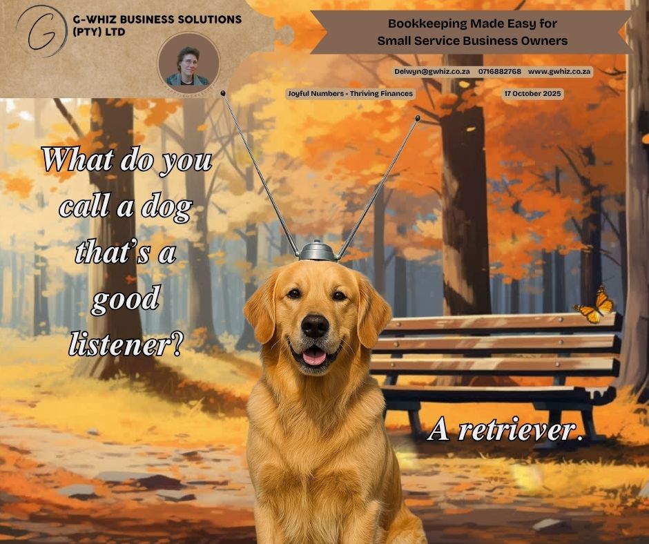 🐶 𝑾𝒉𝒂𝒕 𝒅𝒐 𝒚𝒐𝒖 𝒄𝒂𝒍𝒍 𝒂 𝒅𝒐𝒈 𝒕𝒉𝒂𝒕’𝒔 𝒂 𝒈𝒐𝒐𝒅 𝒍𝒊𝒔𝒕𝒆𝒏𝒆𝒓? 𝑨 𝒓𝒆𝒕𝒓𝒊𝒆𝒗𝒆𝒓.📡 If only all small business systems could listen as well as this one! But for many owners, their bookkeeping software does the opposite — it’s stubborn, confusing, and leaves you repeating yourself with every invoice and payment. That’s where I come in. 𝘐𝘧 𝘐 𝘤𝘰𝘶𝘭𝘥 𝘵𝘢𝘬𝘦 𝘵𝘩𝘦 𝘩𝘢𝘴𝘴𝘭𝘦 𝘰𝘶𝘵 𝘰𝘧 𝘺𝘰𝘶𝘳 𝘦𝘷𝘦𝘳𝘺𝘥𝘢𝘺 𝘣𝘰𝘰𝘬𝘬𝘦𝘦𝘱𝘪𝘯𝘨 𝘢𝘯𝘥 𝘴𝘦𝘵 𝘺𝘰𝘶 𝘶𝘱 𝘸𝘪𝘵𝘩 𝘢 𝘴𝘪𝘮𝘱𝘭𝘦 𝘴𝘺𝘴𝘵𝘦𝘮 𝘵𝘩𝘢𝘵 𝘢𝘤𝘵𝘶𝘢𝘭𝘭𝘺 𝘸𝘰𝘳𝘬𝘴 𝘧𝘰𝘳 𝘺𝘰𝘶𝘳 𝘣𝘶𝘴𝘪𝘯𝘦𝘴𝘴—𝘸𝘰𝘶𝘭𝘥 𝘺𝘰𝘶 𝘣𝘦 𝘪𝘯𝘵𝘦𝘳𝘦𝘴𝘵𝘦𝘥? With 𝐆-𝐖𝐡𝐢𝐳 𝐁𝐮𝐬𝐢𝐧𝐞𝐬𝐬 𝐒𝐨𝐥𝐮𝐭𝐢𝐨𝐧𝐬, you’ll enjoy: 🌿 Audit-ready accounts in just three months — so compliance season doesn’t send you into a tailspin. 💡 Clarity and control over your finances — you’ll know exactly where your money’s going and what’s coming in. 🧾 A QuickBooks Online setup that fits your business — making day-to-day bookkeeping feel effortless. 💡 𝓓𝓪𝓲𝓵𝔂 𝓣𝓲𝓹: Did you know you can schedule supplier payments in QuickBooks Online? It helps you maintain cash flow, avoid late fees, and strengthen supplier relationships — no more scrambling to pay bills at the last minute! 𝑺𝒐 𝒊𝒇 𝒚𝒐𝒖𝒓 𝒃𝒐𝒐𝒌𝒌𝒆𝒆𝒑𝒊𝒏𝒈 𝒔𝒚𝒔𝒕𝒆𝒎 𝒊𝒔𝒏’𝒕 𝒍𝒊𝒔𝒕𝒆𝒏𝒊𝒏𝒈 𝒕𝒐 𝒚𝒐𝒖𝒓 𝒏𝒆𝒆𝒅𝒔, 𝒎𝒂𝒚𝒃𝒆 𝒊𝒕’𝒔 𝒕𝒊𝒎𝒆 𝒕𝒐 “𝒓𝒆𝒕𝒓𝒊𝒆𝒗𝒆” 𝒐𝒏𝒆 𝒕𝒉𝒂𝒕 𝒅𝒐𝒆𝒔. 🐾 𝐋𝐞𝐚𝐯𝐞 𝐚 𝐜𝐨𝐦𝐦𝐞𝐧𝐭 𝐨𝐫 𝐛𝐨𝐨𝐤 𝐚 𝐩𝐡𝐨𝐧𝐞 𝐜𝐚𝐥𝐥 (https://calendly.com/delwyn-gwhiz/15-min-phone-call) 𝐨𝐫 𝐚 𝐙𝐨𝐨𝐦 𝐦𝐞𝐞𝐭𝐢𝐧𝐠 (https://calendly.com/delwyn-gwhiz/30min). Kind regards, 𝒟𝓮𝓁𝓌𝓎𝓃 QuickBooks Pro Advisor G-Whiz Business Solutions (Pty) Ltd. 🌐 www.gwhiz.co.za 📆 https://calendly.com/delwyn-gwhiz ᴊᴏyꜰᴜʟ ɴᴜᴍʙᴇʀꜱ – ᴛʜʀɪvɪɴɢ ꜰɪɴᴀɴcᴇꜱ #BookkeepingMadeEasy #QuickBooksProAdvisor #SmallBusinessSA #FinancialClarity #SouthAfricanBusiness #BookkeepingSupport #BusinessGrowth #EntrepreneurLife #GWhizBusinessSolutions #AuditReady