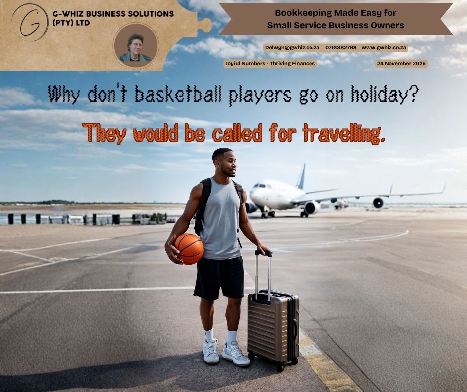 🏀𝗪𝗵𝘆 𝗱𝗼𝗻'𝘁 𝗯𝗮𝘀𝗸𝗲𝘁𝗯𝗮𝗹𝗹 𝗽𝗹𝗮𝘆𝗲𝗿𝘀 𝗴𝗼 𝗼𝗻 𝗵𝗼𝗹𝗶𝗱𝗮𝘆?✈️ 𝗧𝗵𝗲𝘆 𝘄𝗼𝘂𝗹𝗱 𝗯𝗲 𝗰𝗮𝗹𝗹𝗲𝗱 𝗳𝗼𝗿 𝘁𝗿𝗮𝘃𝗲𝗹𝗹𝗶𝗻𝗴. Staying compliant on the court is a lot like staying compliant in your business — one wrong move and suddenly you're “travelling” into admin chaos. When your books aren’t up to date, even simple decisions start feeling like a full-court press. 𝘐𝘧 𝘐 𝘤𝘰𝘶𝘭𝘥 𝘵𝘢𝘬𝘦 𝘵𝘩𝘦 𝘩𝘢𝘴𝘴𝘭𝘦 𝘰𝘶𝘵 𝘰𝘧 𝘺𝘰𝘶𝘳 𝘦𝘷𝘦𝘳𝘺𝘥𝘢𝘺 𝘣𝘰𝘰𝘬𝘬𝘦𝘦𝘱𝘪𝘯𝘨 𝘢𝘯𝘥 𝘴𝘦𝘵 𝘺𝘰𝘶 𝘶𝘱 𝘸𝘪𝘵𝘩 𝘢 𝘴𝘪𝘮𝘱𝘭𝘦 𝘴𝘺𝘴𝘵𝘦𝘮 𝘵𝘩𝘢𝘵 𝘢𝘤𝘵𝘶𝘢𝘭𝘭𝘺 𝘸𝘰𝘳𝘬𝘴 𝘧𝘰𝘳 𝘺𝘰𝘶𝘳 𝘣𝘶𝘴𝘪𝘯𝘦𝘴𝘴—𝘸𝘰𝘶𝘭𝘥 𝘺𝘰𝘶 𝘣𝘦 𝘪𝘯𝘵𝘦𝘳𝘦𝘴𝘵𝘦𝘥? Working with 𝐆-𝐖𝐡𝐢𝐳 𝐁𝐮𝐬𝐢𝐧𝐞𝐬𝐬 𝐒𝐨𝐥𝐮𝐭𝐢𝐨𝐧𝐬 gives you: 🏀 Clear, accurate financial data so you always know where your business stands 🏀 A streamlined QuickBooks Online setup tailored to how your service business actually WorksheetCloud 🏀 Less admin stress so you can focus on the work that brings in revenue 𝐃𝐢𝐝 𝐲𝐨𝐮 𝐤𝐧𝐨𝐰? QuickBooks Online automatically matches most bank transactions for you? This reduces manual data entry, eliminates duplicate entries, and saves hours every month — especially for businesses with high transaction volumes. 𝗥𝗲𝗮𝗱𝘆 𝘁𝗼 𝘀𝘁𝗼𝗽 “𝘁𝗿𝗮𝘃𝗲𝗹𝗹𝗶𝗻𝗴” 𝘁𝗵𝗿𝗼𝘂𝗴𝗵 𝘆𝗼𝘂𝗿 𝗯𝗼𝗼𝗸𝗸𝗲𝗲𝗽𝗶𝗻𝗴 𝗮𝗻𝗱 𝘀𝘁𝗮𝗿𝘁 𝘀𝗰𝗼𝗿𝗶𝗻𝗴 𝗿𝗲𝗮𝗹 𝘄𝗶𝗻𝘀? 𝗟𝗲𝘁’𝘀 𝗴𝗲𝘁 𝘆𝗼𝘂𝗿 𝗳𝗶𝗻𝗮𝗻𝗰𝗲𝘀 𝗶𝗻 𝗯𝗼𝘂𝗻𝗱𝘀. Kind regards, 𝒟𝓮𝓁𝓌𝓎𝓃 QuickBooks Pro Advisor G-Whiz Business Solutions (Pty) Ltd. 🌐www.gwhiz.co.za 📆 https://calendly.com/delwyn-gwhiz ᴊᴏyꜰᴜʟ ɴᴜᴍʙᴇʀꜱ – ᴛʜʀɪvɪɴɢ ꜰɪɴᴀɴcᴇꜱ #BookkeepingTips #SmallBusinessSA #QuickBooksOnline #ServiceBusinessGrowth #GWhizBusinessSolutions #FinancialClarity #EntrepreneursSA #BusinessAdminHelp #SouthAfricanSME #DailyBusinessJokes