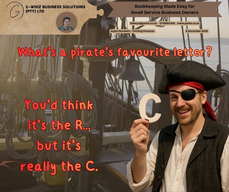 ☠️𝕎𝕙𝕒𝕥’𝕤 𝕒 𝕡𝕚𝕣𝕒𝕥𝕖’𝕤 𝕗𝕒𝕧𝕠𝕦𝕣𝕚𝕥𝕖 𝕝𝕖𝕥𝕥𝕖𝕣? 𝕐𝕠𝕦’𝕕 𝕥𝕙𝕚𝕟𝕜 𝕚𝕥’𝕤 𝕥𝕙𝕖 ℝ… 𝕓𝕦𝕥 𝕚𝕥’𝕤 𝕣𝕖𝕒𝕝𝕝𝕪 𝕥𝕙𝕖 ℂ.🏝️ Some days running a small service business can feel exactly like that punchline — everyone thinks the problem is in one place, but the real issue is hiding somewhere else. And when your books aren’t up to date, the real problem usually shows up in your cash flow, stress levels, and month-end chaos. 𝗜𝗳 𝗜 𝗰𝗼𝘂𝗹𝗱 𝘁𝗮𝗸𝗲 𝘁𝗵𝗲 𝗵𝗮𝘀𝘀𝗹𝗲 𝗼𝘂𝘁 𝗼𝗳 𝘆𝗼𝘂𝗿 𝗲𝘃𝗲𝗿𝘆𝗱𝗮𝘆 𝗯𝗼𝗼𝗸𝗸𝗲𝗲𝗽𝗶𝗻𝗴 𝗮𝗻𝗱 𝘀𝗲𝘁 𝘆𝗼𝘂 𝘂𝗽 𝘄𝗶𝘁𝗵 𝗮 𝘀𝗶𝗺𝗽𝗹𝗲 𝘀𝘆𝘀𝘁𝗲𝗺 𝘁𝗵𝗮𝘁 𝗮𝗰𝘁𝘂𝗮𝗹𝗹𝘆 𝘄𝗼𝗿𝗸𝘀 𝗳𝗼𝗿 𝘆𝗼𝘂𝗿 𝗯𝘂𝘀𝗶𝗻𝗲𝘀𝘀—𝘄𝗼𝘂𝗹𝗱 𝘆𝗼𝘂 𝗯𝗲 𝗶𝗻𝘁𝗲𝗿𝗲𝘀𝘁𝗲𝗱? Here’s what you gain when you work with 𝙂-𝙒𝙝𝙞𝙯 𝘽𝙪𝙨𝙞𝙣𝙚𝙨𝙨 𝙎𝙤𝙡𝙪𝙩𝙞𝙤𝙣𝙨: ⚓ Audit-ready, accurate books that give you clarity, not confusion. ⚓ A customised QuickBooks Online setup that matches your business, your workflow, and your reporting needs. ⚓ Less time on admin, more time earning, so your business stops draining your energy and starts driving your income. 🦜𝗗𝗮𝗶𝗹𝘆 𝗧𝗶𝗽: QuickBooks Online allows you to automate recurring supplier payments and client invoices — a small feature that can save you hours each month and drastically reduce missed payments. It’s one of the easiest ways to stabilise cash flow without adding to your workload. 𝕀𝕗 𝕪𝕠𝕦𝕣 𝕓𝕠𝕠𝕜𝕜𝕖𝕖𝕡𝕚𝕟𝕘 𝕔𝕦𝕣𝕣𝕖𝕟𝕥𝕝𝕪 𝕗𝕖𝕖𝕝𝕤 𝕞𝕠𝕣𝕖 𝕝𝕚𝕜𝕖 “𝕤𝕒𝕚𝕝𝕚𝕟𝕘 𝕥𝕙𝕖 𝕙𝕚𝕘𝕙 𝕤𝕖𝕒𝕤,” 𝕝𝕖𝕥’𝕤 𝕙𝕖𝕝𝕡 𝕪𝕠𝕦 𝕔𝕙𝕒𝕣𝕥 𝕒 𝕤𝕞𝕠𝕠𝕥𝕙𝕖𝕣 𝕔𝕠𝕦𝕣𝕤𝕖 — 𝕟𝕠 𝕡𝕚𝕣𝕒𝕥𝕖 𝕞𝕒𝕡𝕤 𝕟𝕖𝕖𝕕𝕖𝕕. Kind regards, 𝒟𝓮𝓁𝓌𝓎𝓃 QuickBooks Pro Advisor G-Whiz Business Solutions (Pty) Ltd. 🌐www.gwhiz.co.za 📆 https://calendly.com/delwyn-gwhiz ᴊᴏyꜰᴜʟ ɴᴜᴍʙᴇʀꜱ – ᴛʜʀɪvɪɴɢ ꜰɪɴᴀɴcᴇꜱ #SmallBusinessSA #BookkeepingTips #QuickBooksOnline #SouthAfricanBusiness #ServiceBusinessOwners #CashFlowManagement #EntrepreneurLifeSA #WomenInBusinessSA #BusinessGrowthTools #GWhizBusinessSolutions