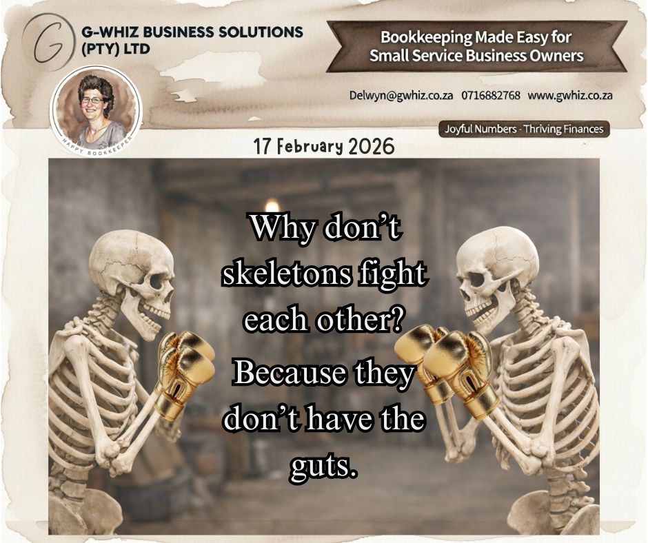 💀𝑾𝒉𝒚 𝒅𝒐𝒏’𝒕 𝒔𝒌𝒆𝒍𝒆𝒕𝒐𝒏𝒔 𝒇𝒊𝒈𝒉𝒕 𝒆𝒂𝒄𝒉 𝒐𝒕𝒉𝒆𝒓? 𝑩𝒆𝒄𝒂𝒖𝒔𝒆 𝒕𝒉𝒆𝒚 𝒅𝒐𝒏’𝒕 𝒉𝒂𝒗𝒆 𝒕𝒉𝒆 𝒈𝒖𝒕𝒔.🫀

Running a small business sometimes feels like stepping into a daily battle — invoices, expenses, tax deadlines, payroll, compliance… it can drain your energy fast.

𝗧𝗵𝗲 𝘁𝗿𝘂𝘁𝗵? Most business stress isn’t about hard work. It’s about unclear numbers.

If your bookkeeping isn’t organised, you end up 𝗳𝗶𝗴𝗵𝘁𝗶𝗻𝗴 𝗰𝗼𝗻𝗳𝘂𝘀𝗶𝗼𝗻 𝗶𝗻𝘀𝘁𝗲𝗮𝗱 𝗼𝗳 𝗳𝗼𝗰𝘂𝘀𝗶𝗻𝗴 𝗼𝗻 𝗴𝗿𝗼𝘄𝘁𝗵.

If I could 𝘁𝗮𝗸𝗲 𝘁𝗵𝗲 𝗵𝗮𝘀𝘀𝗹𝗲 𝗼𝘂𝘁 𝗼𝗳 𝘆𝗼𝘂𝗿 𝗲𝘃𝗲𝗿𝘆𝗱𝗮𝘆 𝗯𝗼𝗼𝗸𝗸𝗲𝗲𝗽𝗶𝗻𝗴 and set you up with a 𝘀𝗶𝗺𝗽𝗹𝗲 𝘀𝘆𝘀𝘁𝗲𝗺 𝘁𝗵𝗮𝘁 𝗮𝗰𝘁𝘂𝗮𝗹𝗹𝘆 𝘄𝗼𝗿𝗸𝘀 for your business—would you be interested?

Here’s what working with 𝗚-𝗪𝗵𝗶𝘇 𝗕𝘂𝘀𝗶𝗻𝗲𝘀𝘀 𝗦𝗼𝗹𝘂𝘁𝗶𝗼𝗻𝘀 gives you:
🥊 Clear, up-to-date financial records you can actually understand
🥊 Accurate reporting so you can make confident business decisions
🥊 More time to focus on running and growing your business

𝗡𝗼 𝗱𝗿𝗮𝗺𝗮. 𝗡𝗼 𝗰𝗵𝗮𝗼𝘀. 𝗝𝘂𝘀𝘁 𝗷𝗼𝘆𝗳𝘂𝗹 𝗻𝘂𝗺𝗯𝗲𝗿𝘀 𝗮𝗻𝗱 𝘁𝗵𝗿𝗶𝘃𝗶𝗻𝗴 𝗳𝗶𝗻𝗮𝗻𝗰𝗲𝘀.

📝𝗗𝗮𝗶𝗹𝘆 𝗧𝗶𝗽: In QuickBooks, regularly reviewing your Accounts Receivable Aging Report helps you see exactly who owes you money and how long it’s been outstanding. Following up sooner improves cash flow dramatically.

𝑫𝒐𝒏’𝒕 𝒃𝒆 𝒂 𝒔𝒌𝒆𝒍𝒆𝒕𝒐𝒏 𝒘𝒉𝒆𝒏 𝒊𝒕 𝒄𝒐𝒎𝒆𝒔 𝒕𝒐 𝒚𝒐𝒖𝒓 𝒇𝒊𝒏𝒂𝒏𝒄𝒆𝒔 — 𝒉𝒂𝒗𝒆 𝒕𝒉𝒆 𝒈𝒖𝒕𝒔 𝒕𝒐 𝒈𝒆𝒕 𝒚𝒐𝒖𝒓 𝒃𝒐𝒐𝒌𝒔 𝒔𝒐𝒓𝒕𝒆𝒅 𝒑𝒓𝒐𝒑𝒆𝒓𝒍𝒚. 😉

Kind regards,
𝒟𝓮𝓁𝓌𝓎𝓃
QuickBooks Pro Advisor
G-Whiz Business Solutions (Pty) Ltd.
🌐www.gwhiz.co.za
📆 https://calendly.com/delwyn-gwhiz
ᴊᴏyꜰᴜʟ ɴᴜᴍʙᴇʀꜱ – ᴛʜʀɪvɪɴɢ ꜰɪɴᴀɴcᴇꜱ

#SmallBusinessSA #EntrepreneurLife #BookkeepingMatters #QuickBooksProAdvisor #BusinessGrowth #CashFlowManagement #SouthAfricanBusiness #FinanceMadeSimple #SupportLocalBusiness #GWhizBusinessSolutions