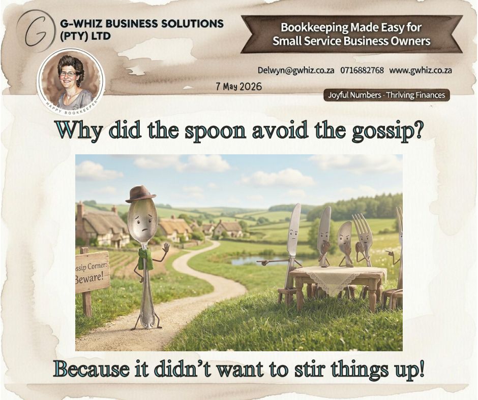 🥄𝑾𝒉𝒚 𝒅𝒊𝒅 𝒕𝒉𝒆 𝒔𝒑𝒐𝒐𝒏 𝒂𝒗𝒐𝒊𝒅 𝒕𝒉𝒆 𝒈𝒐𝒔𝒔𝒊𝒑? 𝑩𝒆𝒄𝒂𝒖𝒔𝒆 𝒊𝒕 𝒅𝒊𝒅𝒏’𝒕 𝒘𝒂𝒏𝒕 𝒕𝒐 𝒔𝒕𝒊𝒓 𝒕𝒉𝒊𝒏𝒈𝒔 𝒖𝒑! 🥣

In business, small issues can quickly turn into big problems when things aren’t organised properly. Missed invoices, unclear records, and financial confusion have a way of “stirring things up” when you least expect it.

𝐼𝑓 𝐼 𝑐𝑜𝑢𝑙𝑑 𝑡𝑎𝑘𝑒 𝑡ℎ𝑒 ℎ𝑎𝑠𝑠𝑙𝑒 𝑜𝑢𝑡 𝑜𝑓 𝑦𝑜𝑢𝑟 𝑒𝑣𝑒𝑟𝑦𝑑𝑎𝑦 𝑏𝑜𝑜𝑘𝑘𝑒𝑒𝑝𝑖𝑛𝑔 𝑎𝑛𝑑 𝑠𝑒𝑡 𝑦𝑜𝑢 𝑢𝑝 𝑤𝑖𝑡ℎ 𝑎 𝑠𝑖𝑚𝑝𝑙𝑒 𝑠𝑦𝑠𝑡𝑒𝑚 𝑡ℎ𝑎𝑡 𝑎𝑐𝑡𝑢𝑎𝑙𝑙𝑦 𝑤𝑜𝑟𝑘𝑠 𝑓𝑜𝑟 𝑦𝑜𝑢𝑟 𝑏𝑢𝑠𝑖𝑛𝑒𝑠𝑠—𝑤𝑜𝑢𝑙𝑑 𝑦𝑜𝑢 𝑏𝑒 𝑖𝑛𝑡𝑒𝑟𝑒𝑠𝑡𝑒𝑑?

At 𝐆-𝐖𝐡𝐢𝐳 𝐁𝐮𝐬𝐢𝐧𝐞𝐬𝐬 𝐒𝐨𝐥𝐮𝐭𝐢𝐨𝐧𝐬, I help small business owners keep their finances organised, clear, and under control so they can spend less time stressing and more time growing their businesses.

Here’s what working with 𝐆-𝐖𝐡𝐢𝐳 𝐁𝐮𝐬𝐢𝐧𝐞𝐬𝐬 𝐒𝐨𝐥𝐮𝐭𝐢𝐨𝐧𝐬 can do for you:
✔️ Keep your bookkeeping accurate and up to date
✔️ Help reduce financial stress and unnecessary admin
✔️ Give you clearer insights into your business performance

𝐃𝐚𝐢𝐥𝐲 𝐭𝐢𝐩: Reconciling your accounts regularly helps spot missing transactions, duplicate charges, and mistakes before they become costly problems.

Don’t let your bookkeeping stir up unnecessary drama… keep things smooth and under control! Contact me today!

Kind regards,
𝒟𝓮𝓁𝓌𝓎𝓃
QuickBooks Pro Advisor
G-Whiz Business Solutions (Pty) Ltd.
🌐www.gwhiz.co.za
📆 https://calendly.com/delwyn-gwhiz
ᴊᴏyꜰᴜʟ ɴᴜᴍʙᴇʀꜱ – ᴛʜʀɪvɪɴɢ ꜰɪɴᴀɴcᴇꜱ


#SmallBusinessSA #FunnyMarketing #EntrepreneurLife #BookkeepingSupport #QuickBooksSA #BusinessGrowth #FinancialClarity #SAEntrepreneurs #BusinessTips