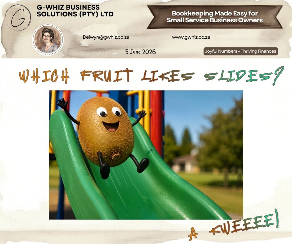 🛝𝑾𝒉𝒊𝒄𝒉 𝒇𝒓𝒖𝒊𝒕 𝒍𝒊𝒌𝒆𝒔 𝒔𝒍𝒊𝒅𝒆𝒔? 𝑨 𝒌𝒘𝒆𝒆𝒆𝒆! 🥝😄

A kiwi on a playground slide sounds ridiculous.

But sometimes the things we accept in business are just as odd.

A business owner can tell you exactly how many clients they have...
Yet can't tell you which clients still owe them money.

They know what came into the bank account...
But not whether the business actually made a profit.

They work hard every day...
But have no simple system showing where the money is going.

𝐓𝐡𝐨𝐬𝐞 𝐚𝐫𝐞𝐧'𝐭 𝐛𝐮𝐬𝐢𝐧𝐞𝐬𝐬 𝐩𝐫𝐨𝐛𝐥𝐞𝐦𝐬.
𝐓𝐡𝐞𝐲'𝐫𝐞 𝐛𝐨𝐨𝐤𝐤𝐞𝐞𝐩𝐢𝐧𝐠 𝐩𝐫𝐨𝐛𝐥𝐞𝐦𝐬.

𝐼𝑓 𝐼 𝑐𝑜𝑢𝑙𝑑 𝑡𝑎𝑘𝑒 𝑡ℎ𝑒 ℎ𝑎𝑠𝑠𝑙𝑒 𝑜𝑢𝑡 𝑜𝑓 𝑦𝑜𝑢𝑟 𝑒𝑣𝑒𝑟𝑦𝑑𝑎𝑦 𝑏𝑜𝑜𝑘𝑘𝑒𝑒𝑝𝑖𝑛𝑔 𝑎𝑛𝑑 𝑠𝑒𝑡 𝑦𝑜𝑢 𝑢𝑝 𝑤𝑖𝑡ℎ 𝑎 𝑠𝑖𝑚𝑝𝑙𝑒 𝑠𝑦𝑠𝑡𝑒𝑚 𝑡ℎ𝑎𝑡 𝑎𝑐𝑡𝑢𝑎𝑙𝑙𝑦 𝑤𝑜𝑟𝑘𝑠 𝑓𝑜𝑟 𝑦𝑜𝑢𝑟 𝑏𝑢𝑠𝑖𝑛𝑒𝑠𝑠, 𝑤𝑜𝑢𝑙𝑑 𝑦𝑜𝑢 𝑏𝑒 𝑖𝑛𝑡𝑒𝑟𝑒𝑠𝑡𝑒𝑑?

At 𝐆-𝐖𝐡𝐢𝐳 𝐁𝐮𝐬𝐢𝐧𝐞𝐬𝐬 𝐒𝐨𝐥𝐮𝐭𝐢𝐨𝐧𝐬, I help small service business owners create financial systems that make business decisions easier by:
✔ Keeping outstanding customer balances visible
✔ Making invoicing easier to manage and follow up
✔ Providing clearer insight into profit versus turnover

___________________________________________________________

📚 If you'd like to build stronger financial habits, my e-book 𝐻𝑜𝑤 𝑡𝑜 𝑅𝑒𝑎𝑑 𝐹𝑖𝑛𝑎𝑛𝑐𝑖𝑎𝑙 𝑆𝑡𝑎𝑡𝑒𝑚𝑒𝑛𝑡𝑠 is available at www.gwhiz.co.za and explains what your numbers are really trying to tell you.

🔍 Bookkeeping Myth of the Day
"If there's money in the bank, my business must be profitable."

Not always.

Loans received, owner contributions, and unpaid supplier bills can all make a bank balance look healthier than the business actually is.

_______________________________________________________________

So don't let your finances go sliding off in unexpected directions. Take a "kwee-k" at your systems and make sure your numbers are working as hard as you are.

Kind regards,

𝒟𝓮𝓁𝓌𝓎𝓃
🎓 QuickBooks Pro Advisor
💼 G-Whiz Business Solutions (Pty) Ltd.
🌐www.gwhiz.co.za
📆https://calendly.com/delwyn-gwhiz
“ᴊᴏyꜰᴜʟ ɴᴜᴍʙᴇʀꜰ – ᴛʜʀɪᴠɪɴɢ ꜰɪɴᴀɴᴄᴇꜱ”

#Bookkeeping #QuickBooksOnline #SmallBusinessSA #EntrepreneurLife #AccountingSystems #CashFlowManagement #FinancialOrganisation #BusinessGrowth #FinancialStatements #SmallBusinessEducation
