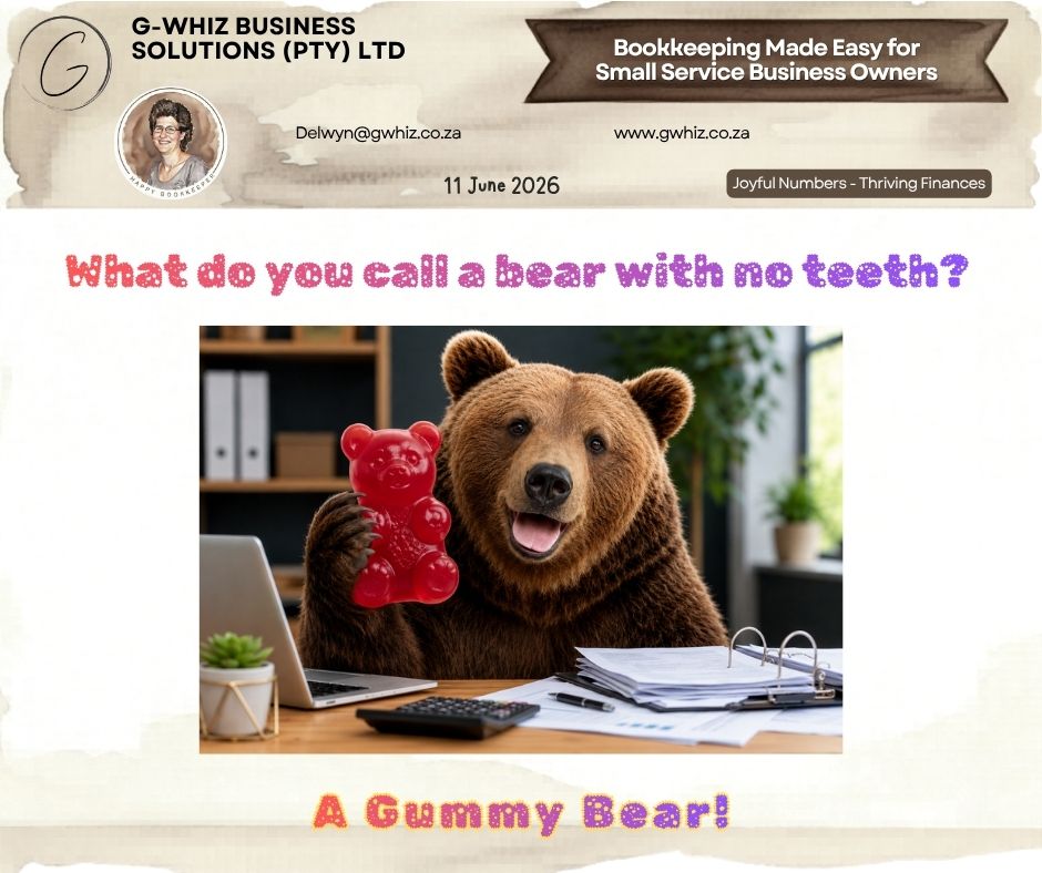 🐻𝐖𝐡𝐚𝐭 𝐝𝐨 𝐲𝐨𝐮 𝐜𝐚𝐥𝐥 𝐚 𝐛𝐞𝐚𝐫 𝐰𝐢𝐭𝐡 𝐧𝐨 𝐭𝐞𝐞𝐭𝐡? 𝐀 𝐠𝐮𝐦𝐦𝐲 𝐛𝐞𝐚𝐫!🔴

That harmless, toothless grin reminds me how many small business owners feel when their finances seem overwhelming — a little exposed and wishing for something softer and simpler to handle the daily grind.

𝐼𝑓 𝐼 𝑐𝑜𝑢𝑙𝑑 𝑡𝑎𝑘𝑒 𝑡ℎ𝑒 ℎ𝑎𝑠𝑠𝑙𝑒 𝑜𝑢𝑡 𝑜𝑓 𝑦𝑜𝑢𝑟 𝑒𝑣𝑒𝑟𝑦𝑑𝑎𝑦 𝑏𝑜𝑜𝑘𝑘𝑒𝑒𝑝𝑖𝑛𝑔 𝑎𝑛𝑑 𝑠𝑒𝑡 𝑦𝑜𝑢 𝑢𝑝 𝑤𝑖𝑡ℎ 𝑎 𝑠𝑖𝑚𝑝𝑙𝑒 𝑠𝑦𝑠𝑡𝑒𝑚 𝑡ℎ𝑎𝑡 𝑎𝑐𝑡𝑢𝑎𝑙𝑙𝑦 𝑤𝑜𝑟𝑘𝑠 𝑓𝑜𝑟 𝑦𝑜𝑢𝑟 𝑏𝑢𝑠𝑖𝑛𝑒𝑠𝑠, 𝑤𝑜𝑢𝑙𝑑 𝑦𝑜𝑢 𝑏𝑒 𝑖𝑛𝑡𝑒𝑟𝑒𝑠𝑡𝑒𝑑?

At 𝐆-𝐖𝐡𝐢𝐳 𝐁𝐮𝐬𝐢𝐧𝐞𝐬𝐬 𝐒𝐨𝐥𝐮𝐭𝐢𝐨𝐧𝐬, I deliver simplified bookkeeping systems, improved cash flow awareness and tracking, and more time saved through reduced manual admin — so you can focus on growing your business instead of wrestling with numbers.

For business owners wanting to strengthen their payment processes, my e-book "𝐹𝑟𝑜𝑚 𝑆𝑒𝑛𝑑 𝑡𝑜 𝑆𝑒𝑡𝑡𝑙𝑒𝑑" is available at www.gwhiz.co.za and provides practical guidance to help improve collection success and cash flow management.

💡 𝐌𝐲𝐭𝐡-𝐁𝐮𝐬𝐭𝐢𝐧𝐠 𝐅𝐢𝐧𝐚𝐧𝐜𝐞 𝐅𝐚𝐜𝐭:
Many small business owners believe profit automatically means there is cash available in the bank. In reality, unpaid invoices, loan repayments, and upcoming expenses can create a very different cash position. Monitoring both profit and cash flow is essential.

Don't let your bookkeeping become the "gummy bear" of your business — soft, squishy, and difficult to rely on when you need solid answers. Visit www.gwhiz.co.za to explore my e-books, connect with me, and discover how a better bookkeeping system can help your business grow.

Kind regards,
𝒟𝓮𝓁𝓌𝓎𝓃
🎓 QuickBooks Pro Advisor
💼 G-Whiz Business Solutions (Pty) Ltd.
🌐www.gwhiz.co.za
📆https://calendly.com/delwyn-gwhiz
“ᴊᴏyꜰᴜʟ ɴᴜᴍʙᴇʀꜱ – ᴛʜʀɪvɪɴɢ ꜰɪɴᴀɴcᴇꜱ”

#Bookkeeping #QuickBooksOnline #SouthAfricanBusiness #SmallBusinessOwner #AccountingSystems #CashFlowManagement #FinancialOrganisation #BusinessGrowth #Invoicing #SmallBusinessEducation

____________________________________________

𝐀𝐦𝐚𝐳𝐢𝐧𝐠 𝐆𝐫𝐚𝐜𝐞
“For by grace you have been saved through faith… it is the gift of God.” — Ephesians 2:8–9

John Newton, a blasphemous slave trader, ran from God until a violent storm brought him to his knees. He cried out for mercy and received it. Later a pastor and abolitionist, Newton never got over God’s grace.

He famously said near death: “I am a great sinner, and Christ is a great Savior.”

True maturity isn’t needing grace less, but realizing how desperately we need it daily. The more we see our sin, the sweeter His mercy becomes.

When was the last time you were amazed by God’s grace?

Take a moment today to thank Him for the sins He’s forgiven.

🧎🏻‍♂️ 𝐅𝐚𝐭𝐡𝐞𝐫, 𝐤𝐞𝐞𝐩 𝐦𝐞 𝐟𝐫𝐨𝐦 𝐛𝐞𝐜𝐨𝐦𝐢𝐧𝐠 𝐟𝐚𝐦𝐢𝐥𝐢𝐚𝐫 𝐰𝐢𝐭𝐡 𝐭𝐡𝐞 𝐠𝐨𝐬𝐩𝐞𝐥. 𝐍𝐞𝐯𝐞𝐫 𝐥𝐞𝐭 𝐦𝐞 𝐥𝐨𝐬𝐞 𝐦𝐲 𝐰𝐨𝐧𝐝𝐞𝐫 𝐚𝐭 𝐘𝐨𝐮𝐫 𝐠𝐫𝐚𝐜𝐞. 𝐀𝐦𝐞𝐧.