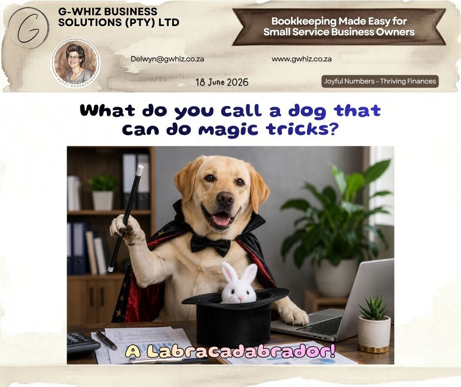 🐶𝑾𝒉𝒂𝒕 𝒅𝒐 𝒚𝒐𝒖 𝒄𝒂𝒍𝒍 𝒂 𝒅𝒐𝒈 𝒕𝒉𝒂𝒕 𝒄𝒂𝒏 𝒅𝒐 𝒎𝒂𝒈𝒊𝒄 𝒕𝒓𝒊𝒄𝒌𝒔? 🪄𝑨 𝑳𝒂𝒃𝒓𝒂𝒄𝒂𝒅𝒂𝒃𝒓𝒂𝒅𝒐𝒓! ✨

Every small business owner would love a little magic when it comes to paperwork, invoices, and keeping financial records up to date.

𝐓𝐡𝐞 𝐫𝐞𝐚𝐥𝐢𝐭𝐲 𝐢𝐬 𝐭𝐡𝐚𝐭 𝐠𝐨𝐨𝐝 𝐛𝐨𝐨𝐤𝐤𝐞𝐞𝐩𝐢𝐧𝐠 𝐢𝐬𝐧'𝐭 𝐦𝐚𝐠𝐢𝐜 𝐚𝐭 𝐚𝐥𝐥. It's the result of having reliable systems that help you stay organised, know where your money is going, and keep your business running smoothly behind the scenes.

𝐼𝑓 𝐼 𝑐𝑜𝑢𝑙𝑑 𝑡𝑎𝑘𝑒 𝑡ℎ𝑒 ℎ𝑎𝑠𝑠𝑙𝑒 𝑜𝑢𝑡 𝑜𝑓 𝑦𝑜𝑢𝑟 𝑒𝑣𝑒𝑟𝑦𝑑𝑎𝑦 𝑏𝑜𝑜𝑘𝑘𝑒𝑒𝑝𝑖𝑛𝑔 𝑎𝑛𝑑 𝑠𝑒𝑡 𝑦𝑜𝑢 𝑢𝑝 𝑤𝑖𝑡ℎ 𝑎 𝑠𝑖𝑚𝑝𝑙𝑒 𝑠𝑦𝑠𝑡𝑒𝑚 𝑡ℎ𝑎𝑡 𝑎𝑐𝑡𝑢𝑎𝑙𝑙𝑦 𝑤𝑜𝑟𝑘𝑠 𝑓𝑜𝑟 𝑦𝑜𝑢𝑟 𝑏𝑢𝑠𝑖𝑛𝑒𝑠𝑠, 𝑤𝑜𝑢𝑙𝑑 𝑦𝑜𝑢 𝑏𝑒 𝑖𝑛𝑡𝑒𝑟𝑒𝑠𝑡𝑒𝑑?

At 𝐆-𝐖𝐡𝐢𝐳 𝐁𝐮𝐬𝐢𝐧𝐞𝐬𝐬 𝐒𝐨𝐥𝐮𝐭𝐢𝐨𝐧𝐬, I help small service business owners by providing:
🪄 Practical bookkeeping systems that are easy to maintain
🪄 Better control over outstanding customer payments and debtors
🪄 Increased confidence in your financial reports and business numbers

______________________________________________

📚 Looking to strengthen your financial knowledge as well?

My e-book, "𝐹𝑟𝑜𝑚 𝑆𝑒𝑛𝑑 𝑡𝑜 𝑆𝑒𝑡𝑡𝑙𝑒𝑑", is available at www.gwhiz.co.za and provides practical guidance on improving your invoicing and payment collection processes.

______________________________________________

💡 𝐐𝐮𝐢𝐜𝐤𝐁𝐨𝐨𝐤𝐬 𝐅𝐞𝐚𝐭𝐮𝐫𝐞 𝐒𝐩𝐨𝐭𝐥𝐢𝐠𝐡𝐭:
If you regularly email invoices to customers, save time by setting up automatic payment reminders in QuickBooks Online. Friendly reminders can be scheduled before and after the due date, helping you improve collections without having to manually follow up on every outstanding invoice.

______________________________________________

Whether your bookkeeping needs a touch of organisation or you're ready to work some financial magic in your business, let's chat and explore the resources available.

And if you know a Labracadabrador who can reconcile bank accounts, I'd love to meet them! 🪄🐾

Kind regards,
𝒟𝓮𝓁𝓌𝓎𝓃
🎓 QuickBooks Pro Advisor
💼 G-Whiz Business Solutions (Pty) Ltd.
🌐www.gwhiz.co.za
📆https://calendly.com/delwyn-gwhiz
“ᴊᴏyꜰᴜʟ ɴᴜᴍʙᴇʀꜱ – ᴛʜʀɪvɪɴɢ ꜰɪɴᴀɴcᴇꜱ”

#BookkeepingServices #QuickBooksOnline #SouthAfricanBusiness #SmallBusinessOwner #AccountingSystems #CashFlowManagement #FinancialOrganisation #BusinessGrowth #InvoicingTips #SmallBusinessEducation