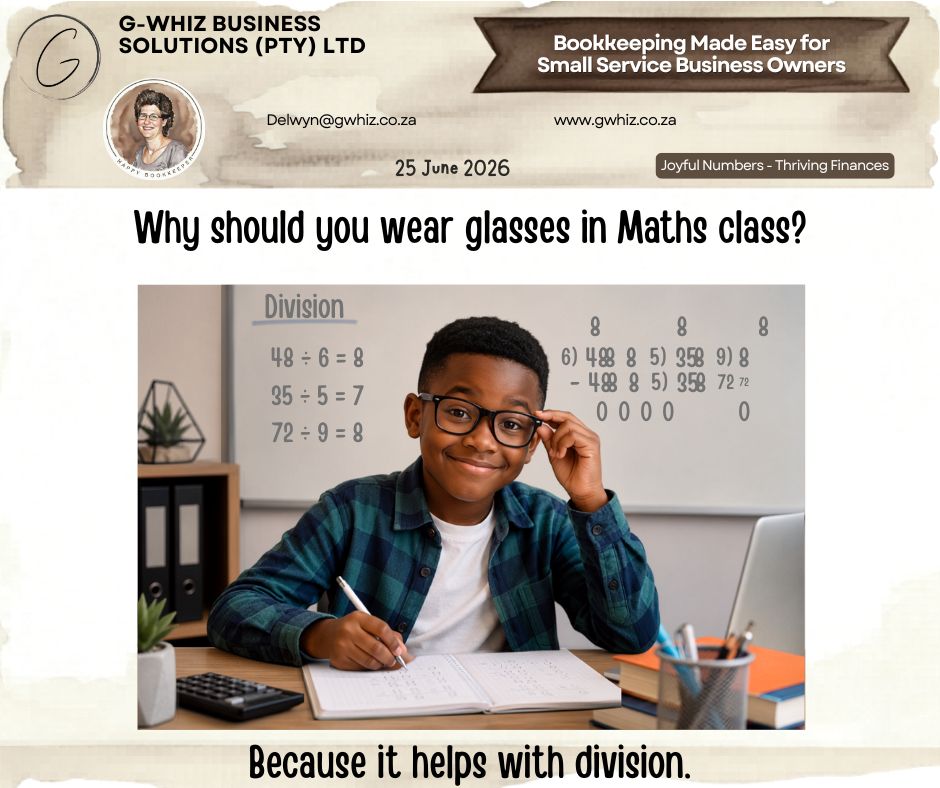 👓𝑾𝒉𝒚 𝒔𝒉𝒐𝒖𝒍𝒅 𝒚𝒐𝒖 𝒘𝒆𝒂𝒓 𝒈𝒍𝒂𝒔𝒔𝒆𝒔 𝒊𝒏 𝑴𝒂𝒕𝒉𝒔 𝒄𝒍𝒂𝒔𝒔? 𝑩𝒆𝒄𝒂𝒖𝒔𝒆 𝒊𝒕 𝒉𝒆𝒍𝒑𝒔 𝒘𝒊𝒕𝒉 𝒅𝒊𝒗𝒊𝒔𝒊𝒐𝒏.➗🤓 When business owners know exactly which products, services, or customers contribute most to their bottom line, decision-making becomes a lot easier. Many small service businesses work incredibly hard but still struggle to identify where their best profits come from. Without accurate bookkeeping records, important opportunities can be hidden in the numbers. If I could take the hassle out of your everyday bookkeeping and set you up with a simple system that actually works for your business, would you be interested? Working with 𝐆-𝐖𝐡𝐢𝐳 𝐁𝐮𝐬𝐢𝐧𝐞𝐬𝐬 𝐒𝐨𝐥𝐮𝐭𝐢𝐨𝐧𝐬 can help you: 👁️ Understand the real story behind your business numbers 👁️ Spend less time chasing paperwork and more time serving clients 👁️ Keep customer invoices and payments organised and under control 📚 Practical bookkeeping and financial e-books are available on www.gwhiz.co.za to help small business owners build stronger financial habits and more efficient business systems. One e-book that many business owners find useful is "𝐹𝑟𝑜𝑚 𝑆𝑒𝑛𝑑 𝑡𝑜 𝑆𝑒𝑡𝑡𝑙𝑒𝑑", which shares practical strategies for improving invoicing processes and encouraging faster customer payments. 🔦 𝐐𝐮𝐢𝐜𝐤𝐁𝐨𝐨𝐤𝐬 𝐅𝐞𝐚𝐭𝐮𝐫𝐞 𝐒𝐩𝐨𝐭𝐥𝐢𝐠𝐡𝐭 QuickBooks Online allows you to attach source documents directly to transactions. This creates a useful audit trail and makes it easier to locate supporting documents when questions arise later. 📞 If bookkeeping is taking up more time than it should, let's have a conversation. Send me a message or book a meeting to discuss how I can help simplify your bookkeeping, improve your systems, and give you greater confidence in your financial information. And remember, glasses may help with division in maths class, but the right bookkeeping system helps you divide your time more effectively between running your business and growing it. Kind regards, 𝒟𝓮𝓁𝓌𝓎𝓃 🎓 QuickBooks Pro Advisor 💼 G-Whiz Business Solutions (Pty) Ltd. 🌐www.gwhiz.co.za 📆https://calendly.com/delwyn-gwhiz “ᴊᴏyꜰᴜʟ ɴᴜᴍʙᴇʀꜱ – ᴛʜʀɪvɪɴɢ ꜰɪɴᴀɴcᴇꜱ” #BookkeepingSouthAfrica #QuickBooksOnline #SmallBusinessSA #EntrepreneurLife #AccountingSystems #CashFlowManagement #FinancialOrganisation #BusinessGrowth #InvoicingTips #SmallBusinessEducation